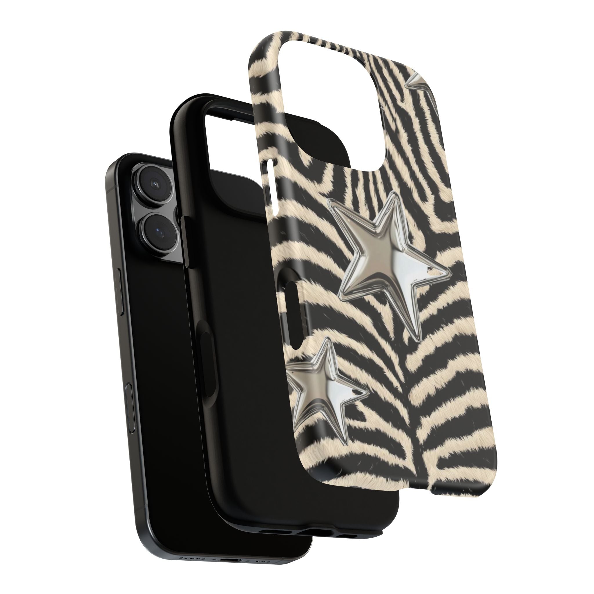 Zebra Print with Metallic Stars – Protective iPhone Cover
