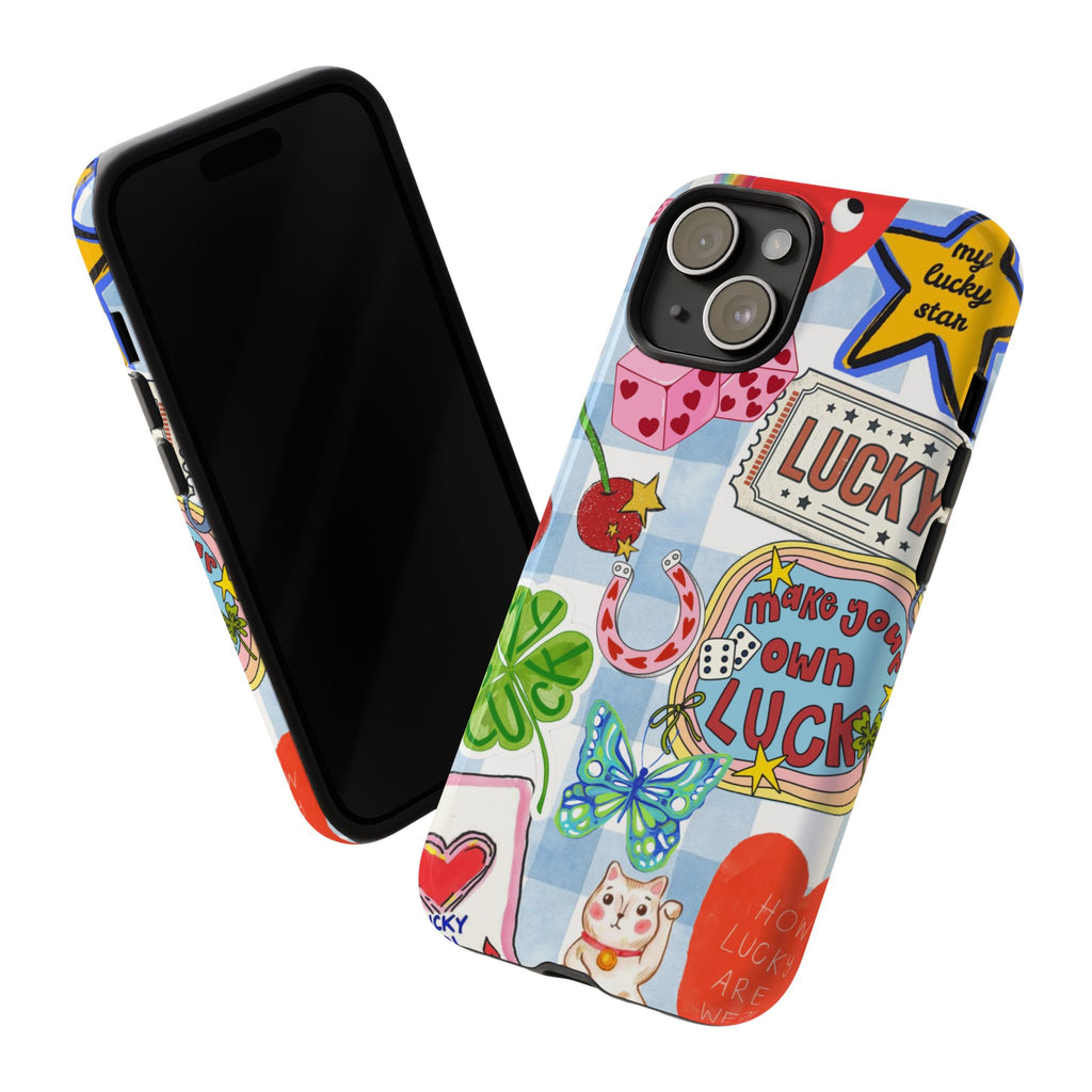 Lucky Charm Phone Case — Cute Kawaii Sticker Collage, ‘Make Your Own Luck’ Design