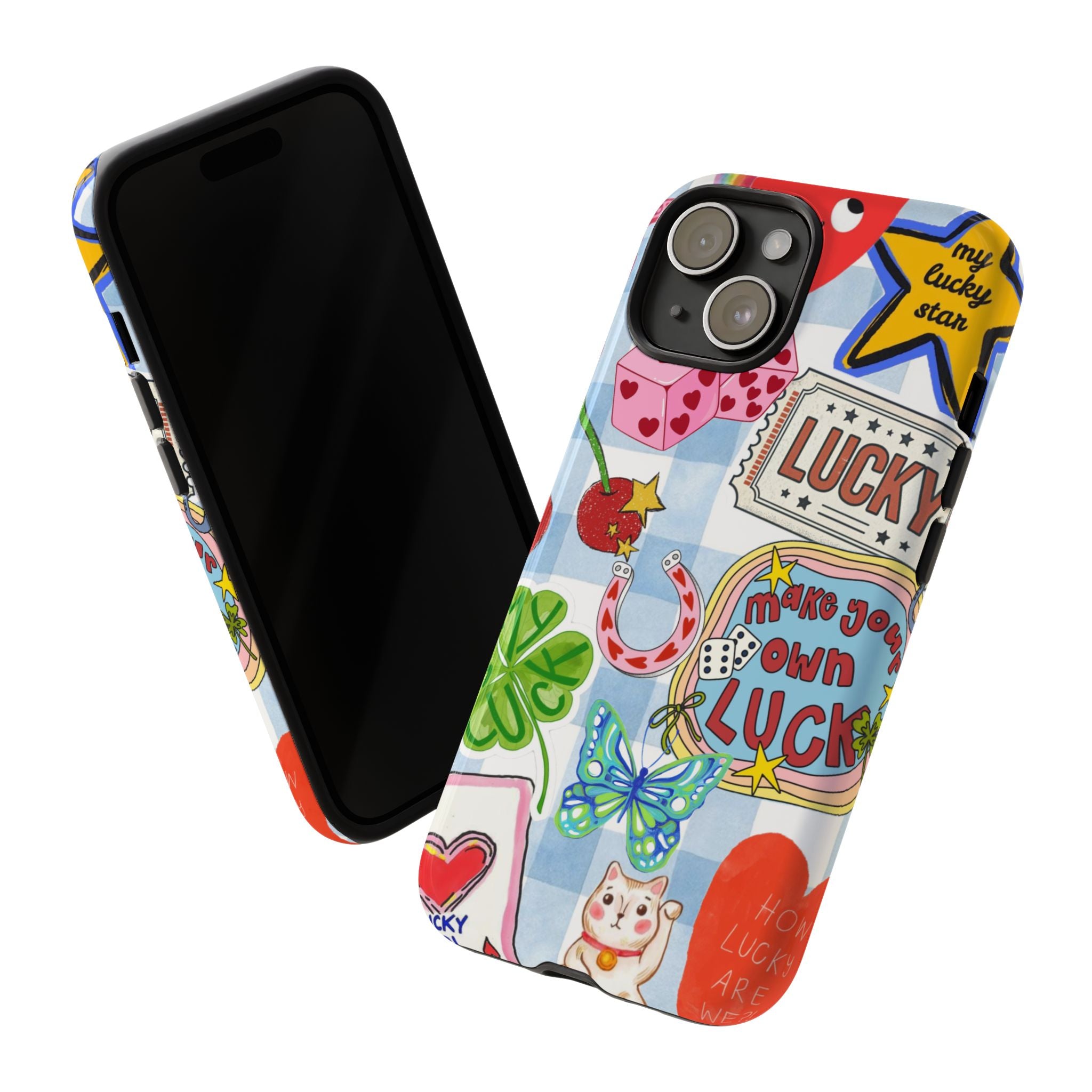 Lucky Charm Phone Case — Cute Kawaii Sticker Collage, ‘Make Your Own Luck’ Design