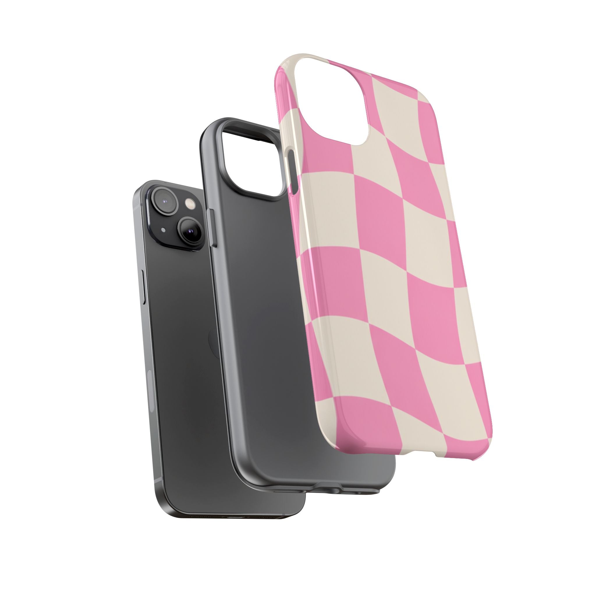 Pink Wavy Checkered Tough Phone Case — Retro Distorted Checkerboard Design