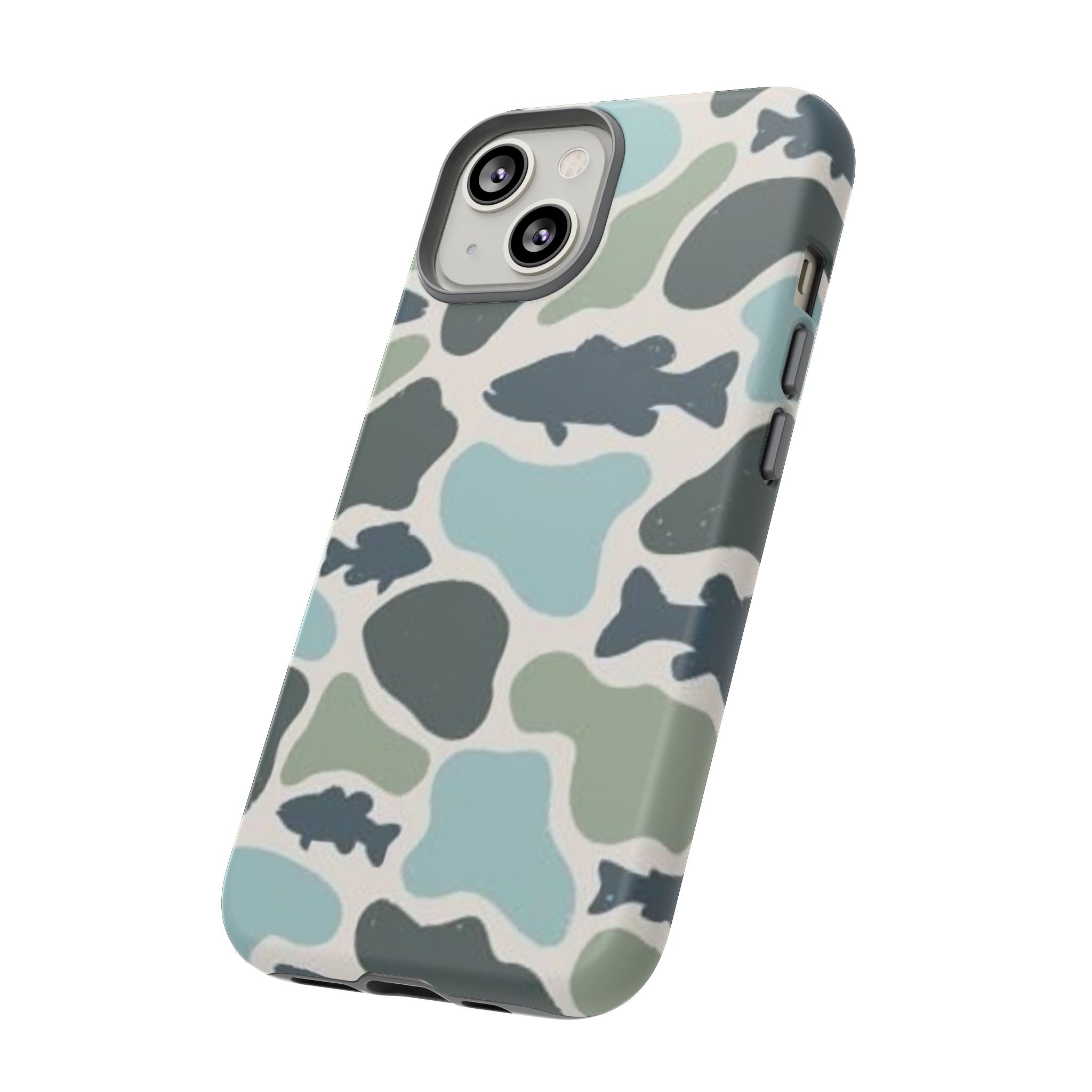 Camouflage Fish Tough Phone Case — Waterproof Blue-Green Camo iPhone Cover