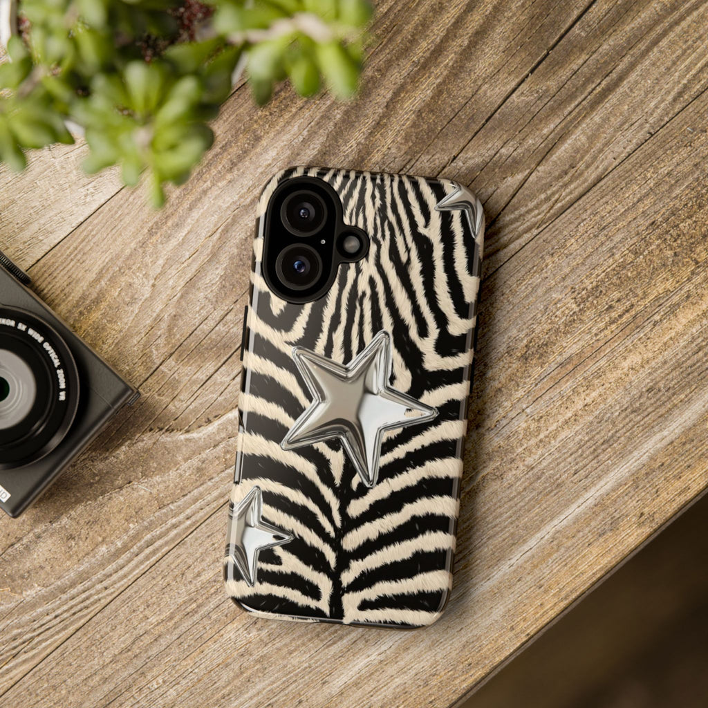 Zebra Print with Metallic Stars – Protective iPhone Cover