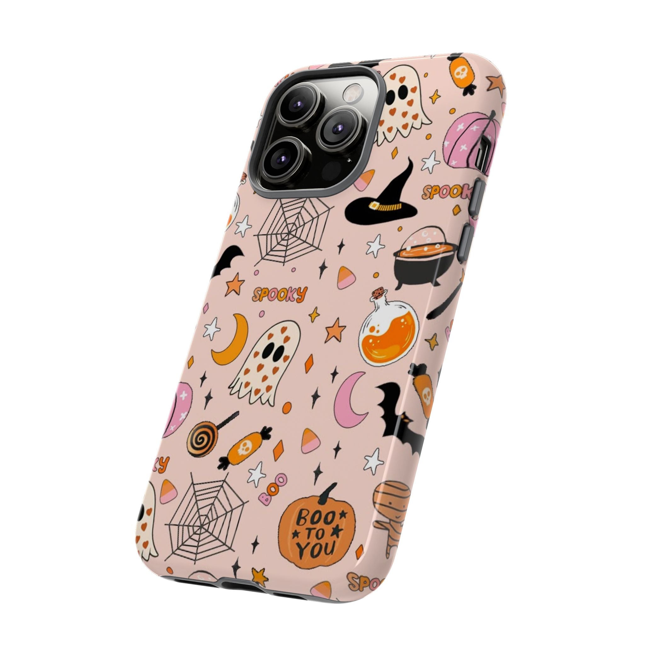 Spooky Halloween — Pink Ghosts, Witches, Candy & "Boo to You" Design