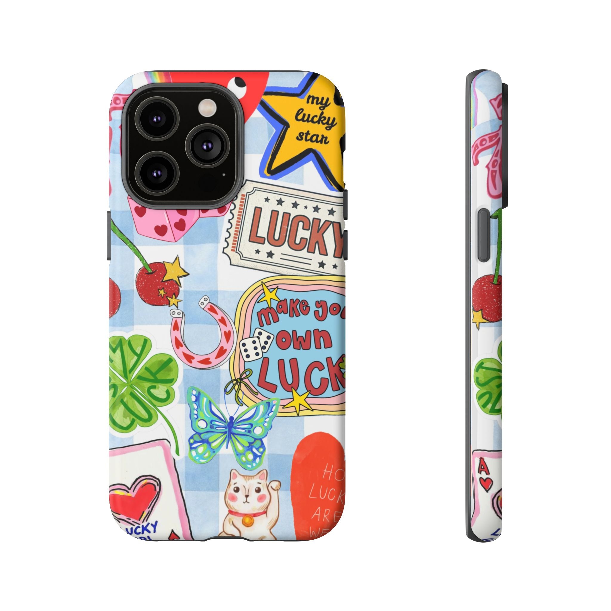 Lucky Charm Phone Case — Cute Kawaii Sticker Collage, ‘Make Your Own Luck’ Design
