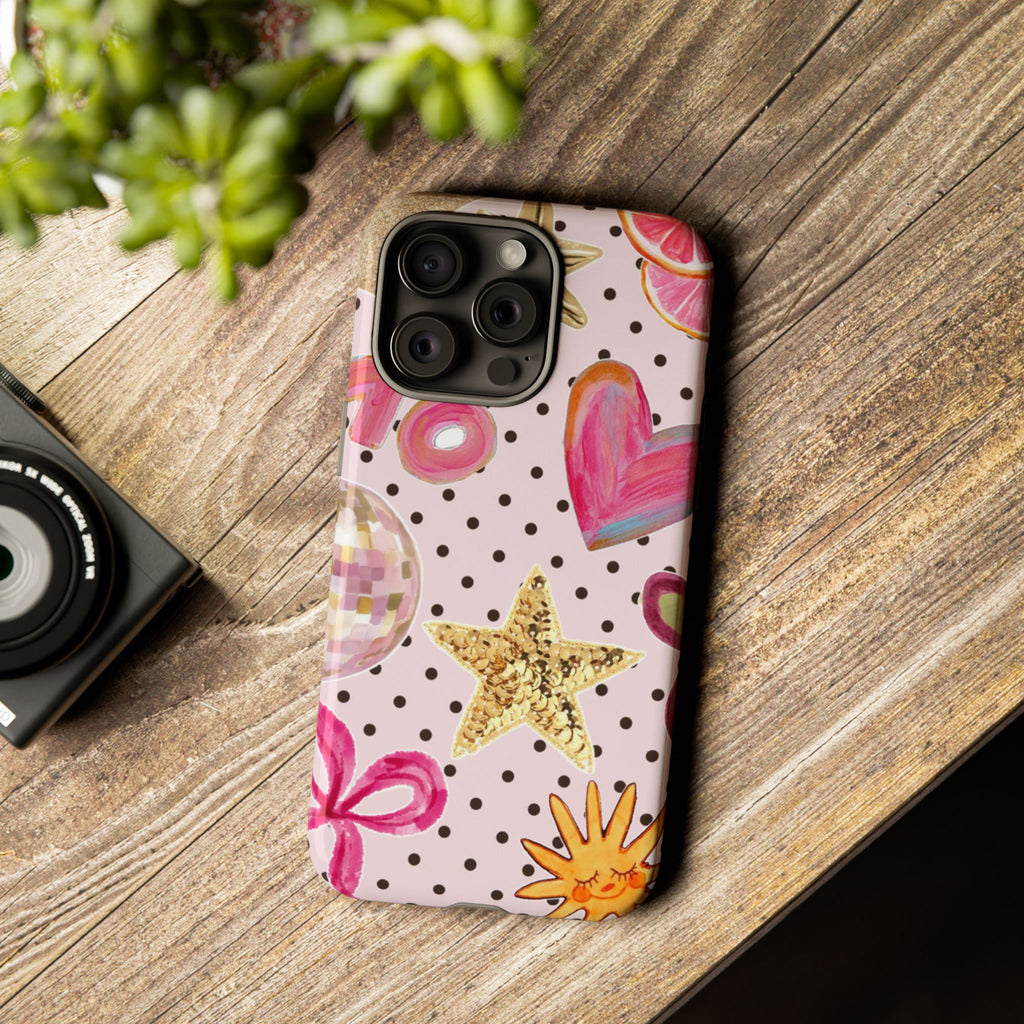 Pink Polka Dot Party — Pink Hearts, Stars & Disco Ball Design