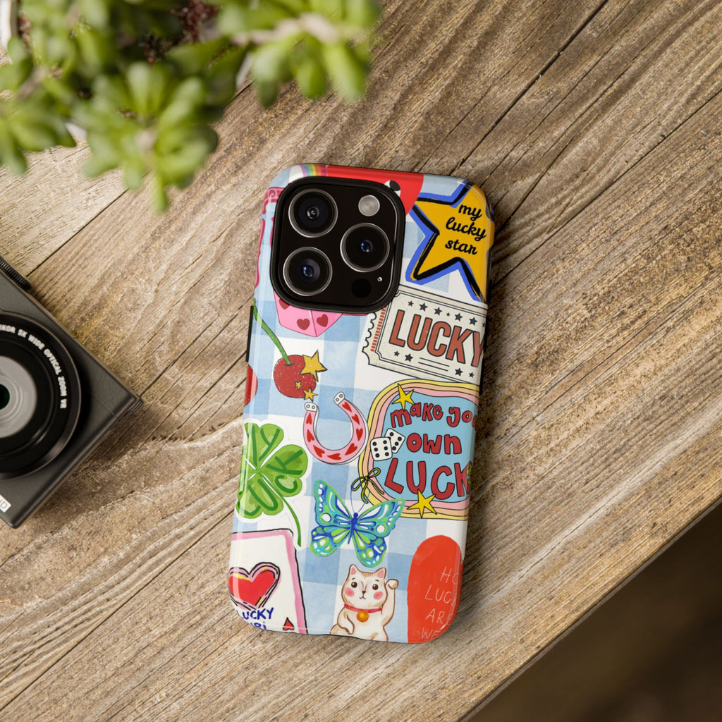 Lucky Charm Phone Case — Cute Kawaii Sticker Collage, ‘Make Your Own Luck’ Design