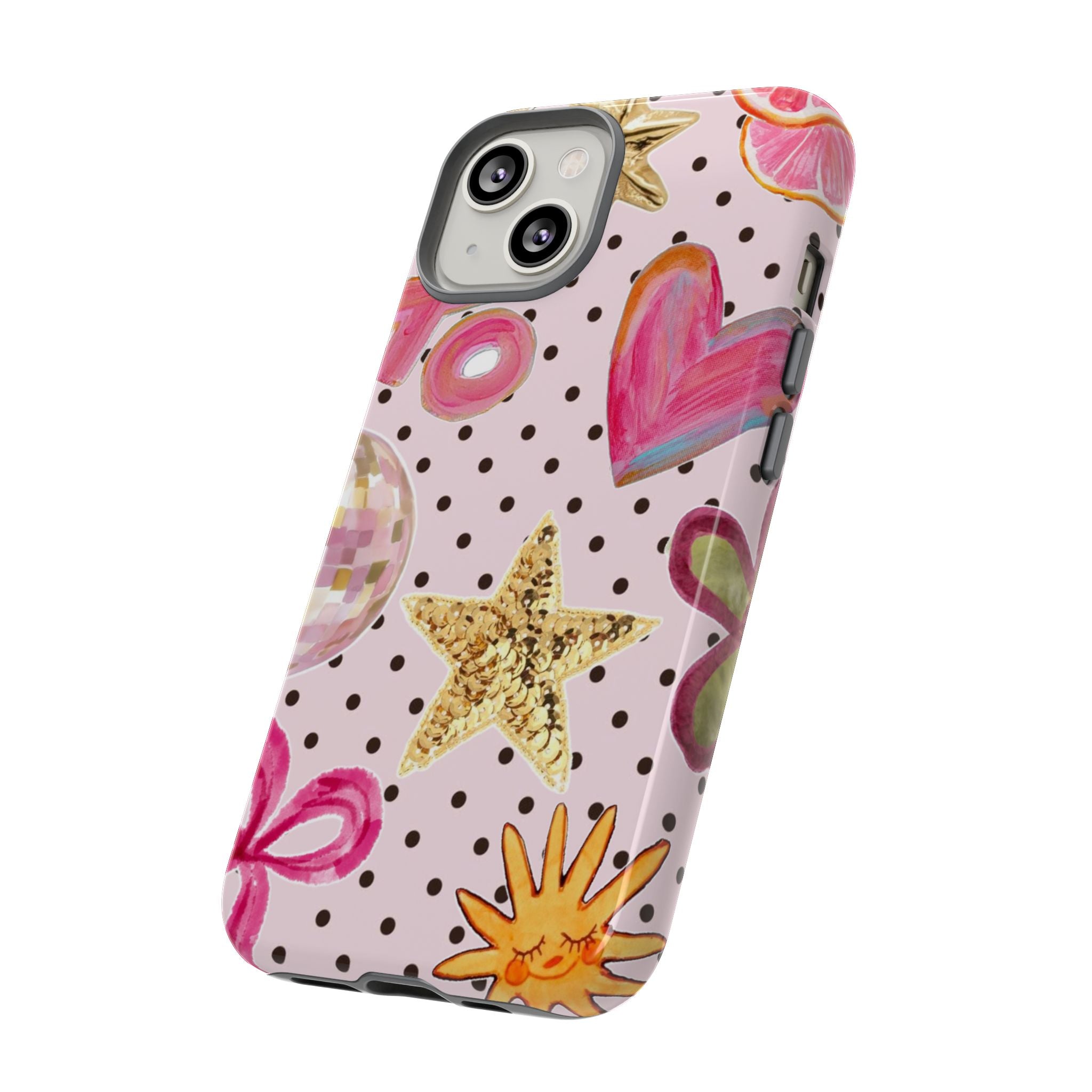 Pink Polka Dot Party — Pink Hearts, Stars & Disco Ball Design