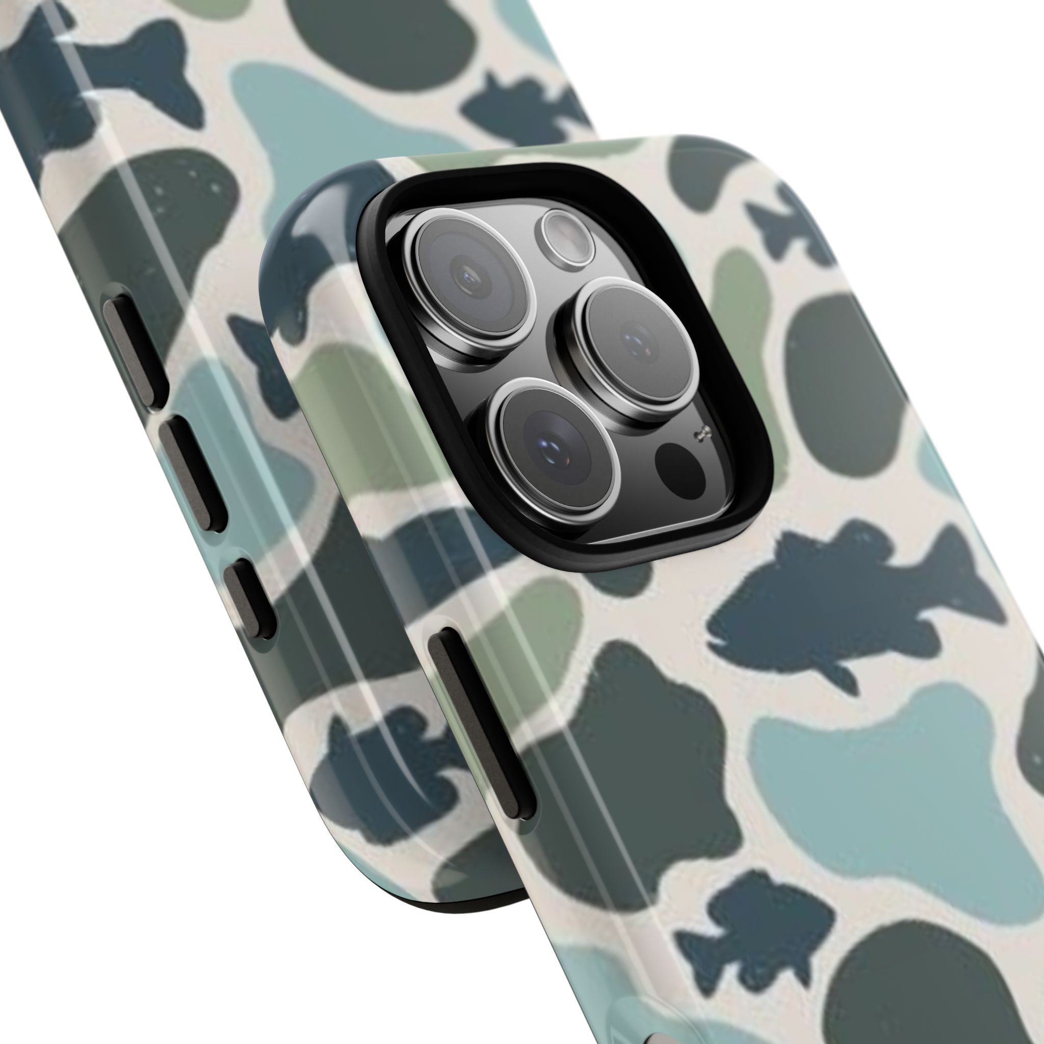 Camouflage Fish Tough Phone Case — Waterproof Blue-Green Camo iPhone Cover