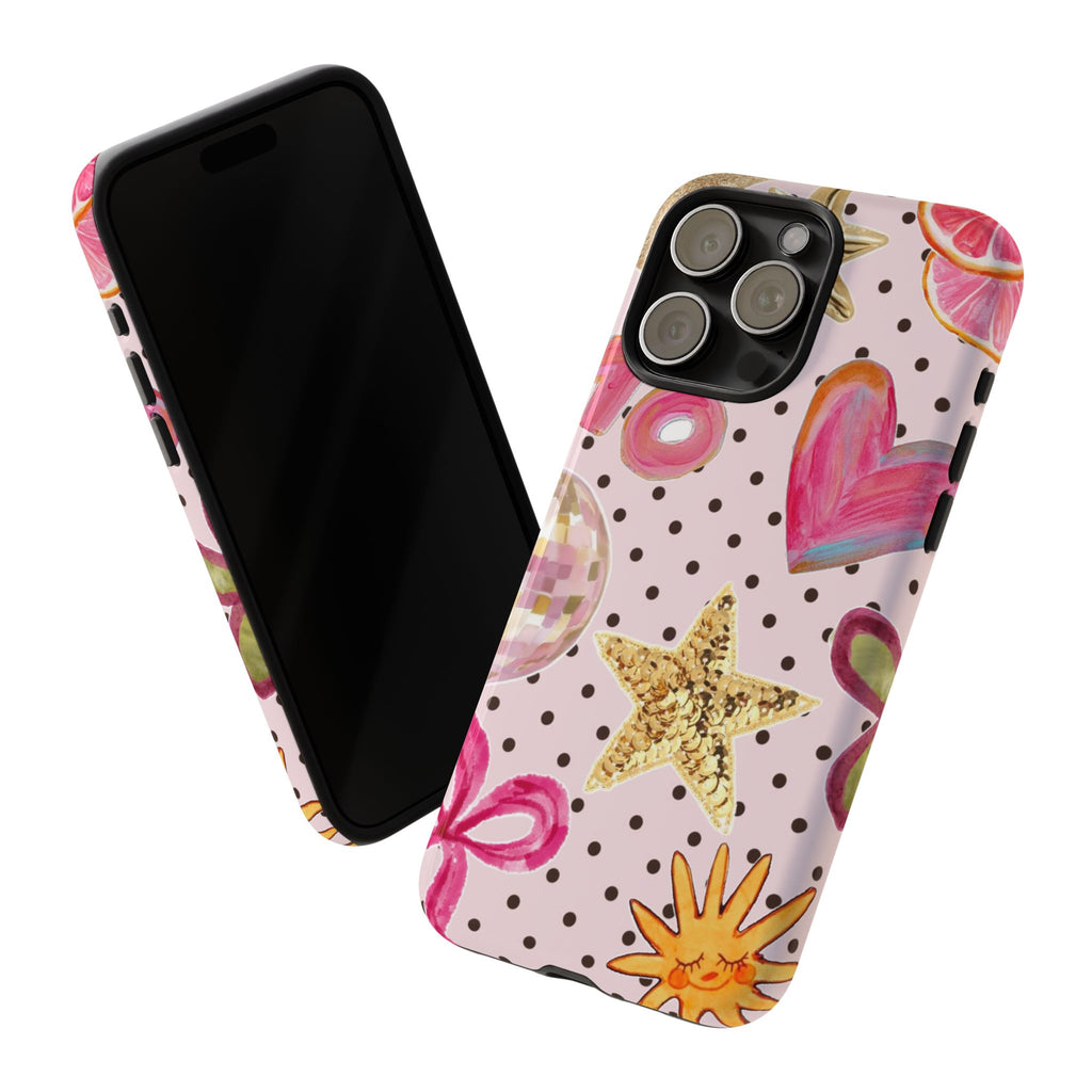 Pink Polka Dot Party — Pink Hearts, Stars & Disco Ball Design
