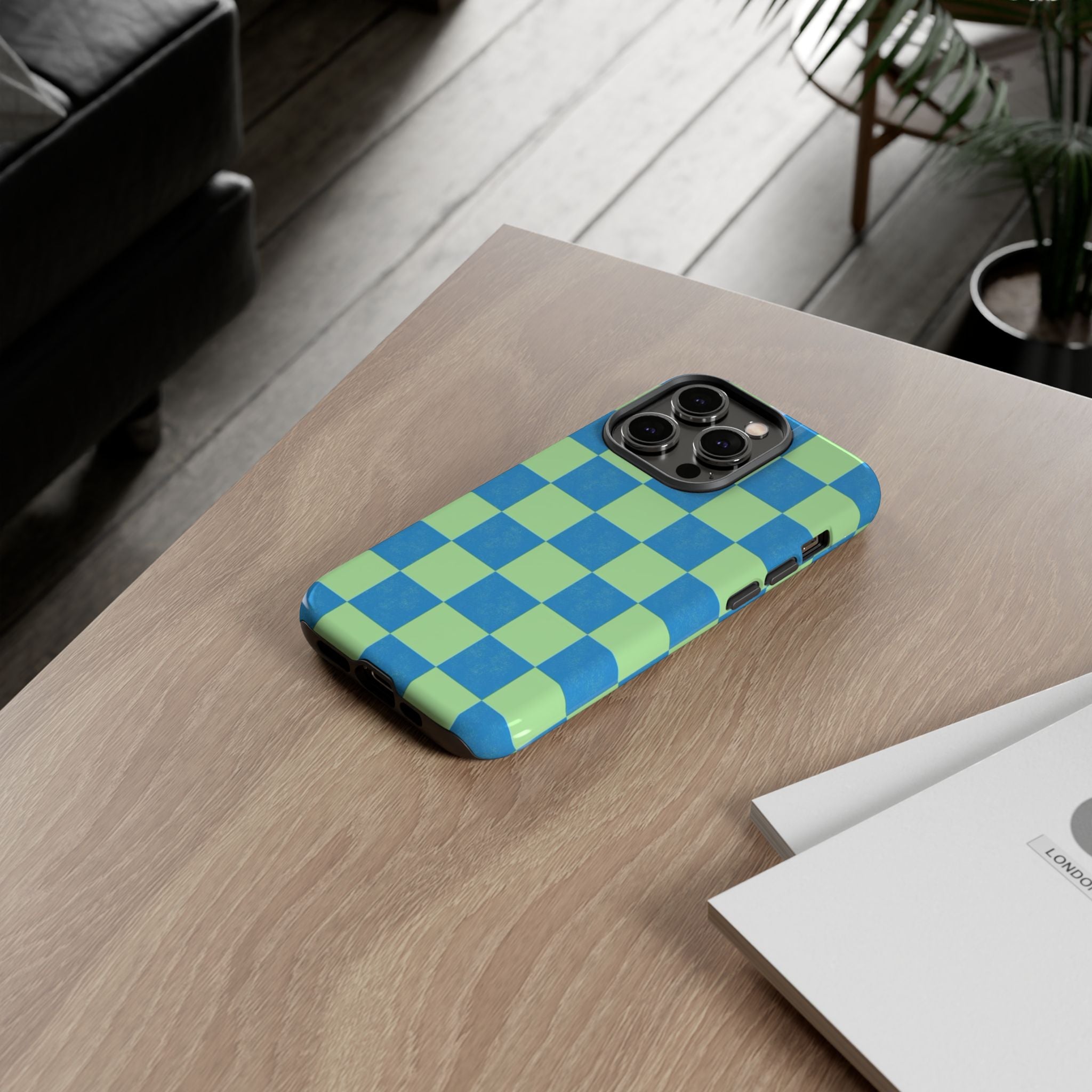 Cowgirl Blue Checkers — Retro Checkered Tough Phone Cover