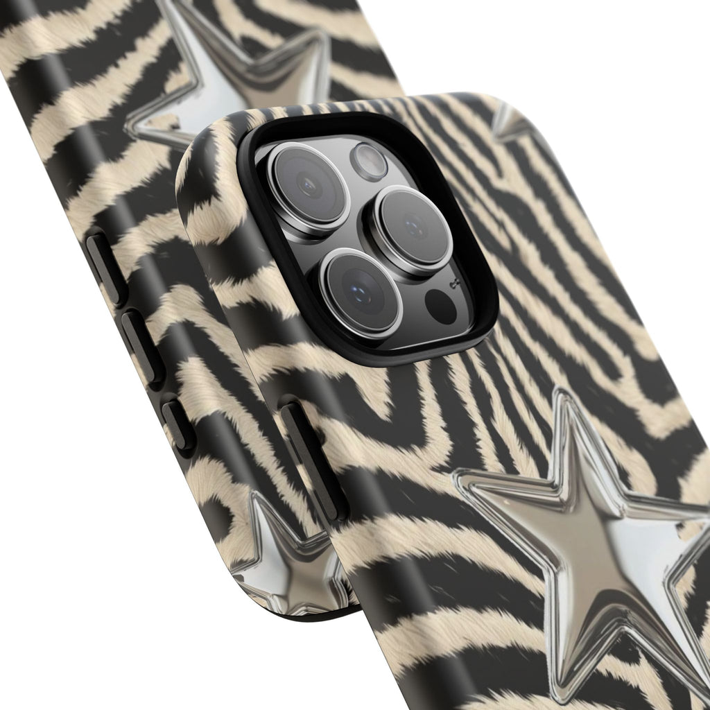 Zebra Print with Metallic Stars – Protective iPhone Cover