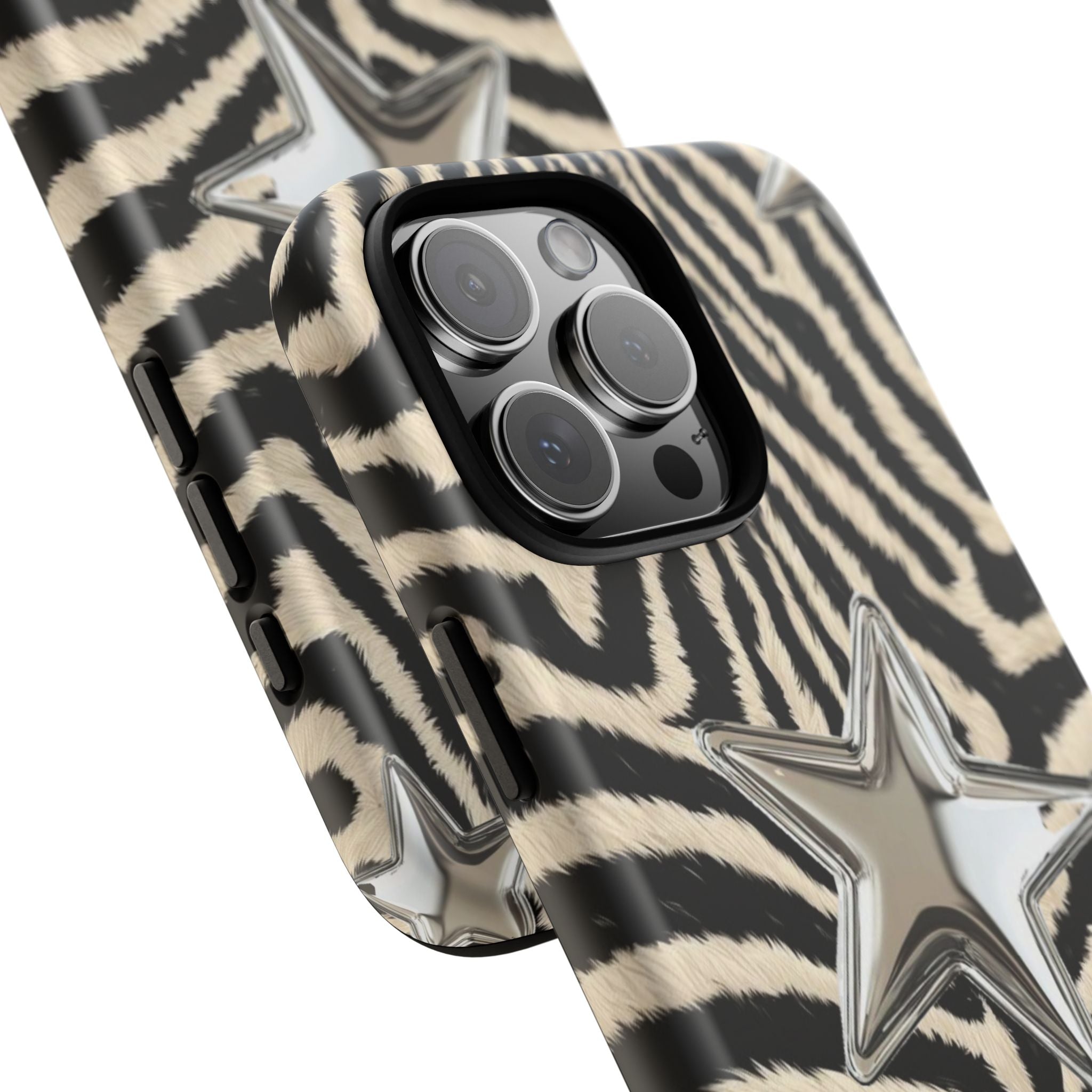 Zebra Print with Metallic Stars – Protective iPhone Cover