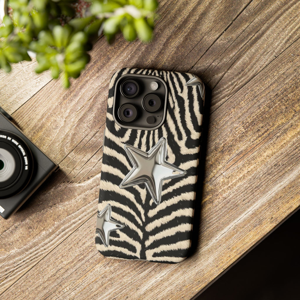 Zebra Print with Metallic Stars – Protective iPhone Cover