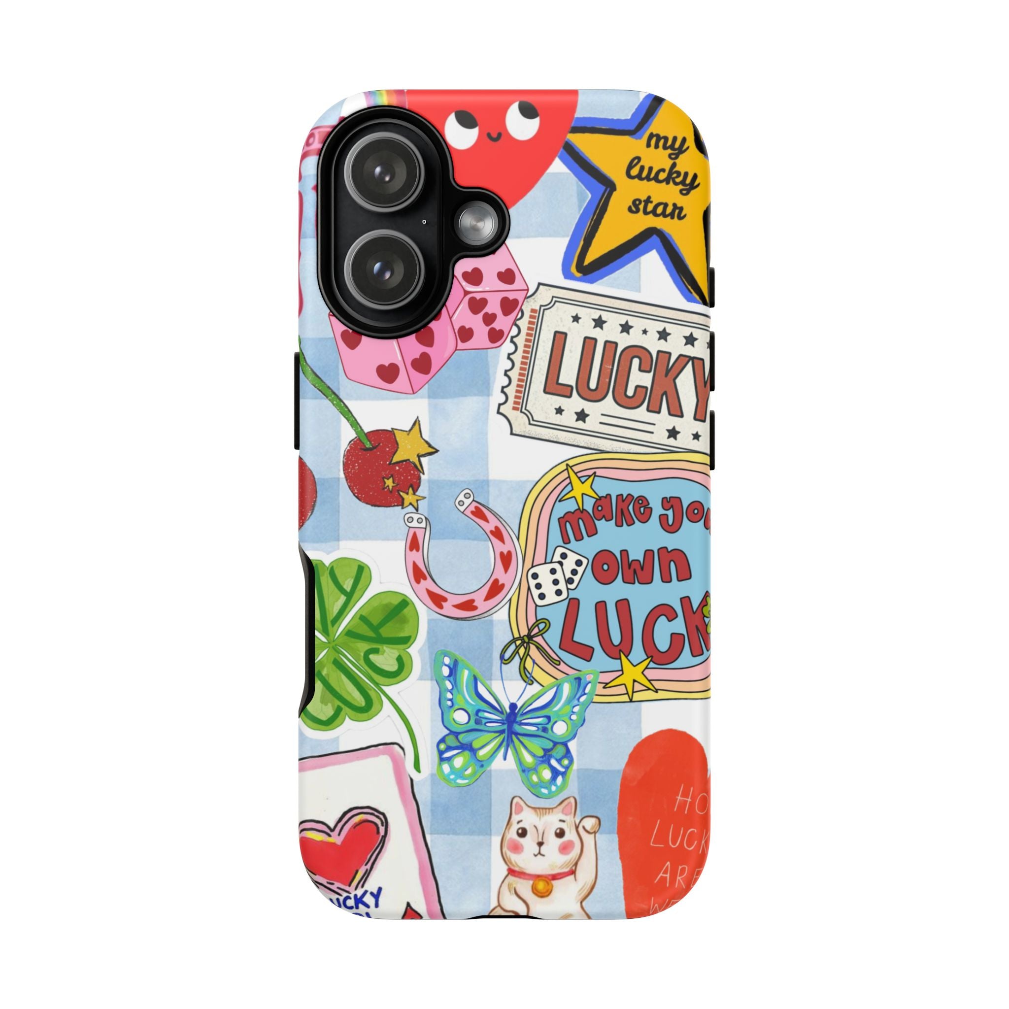 Lucky Charm Phone Case — Cute Kawaii Sticker Collage, ‘Make Your Own Luck’ Design