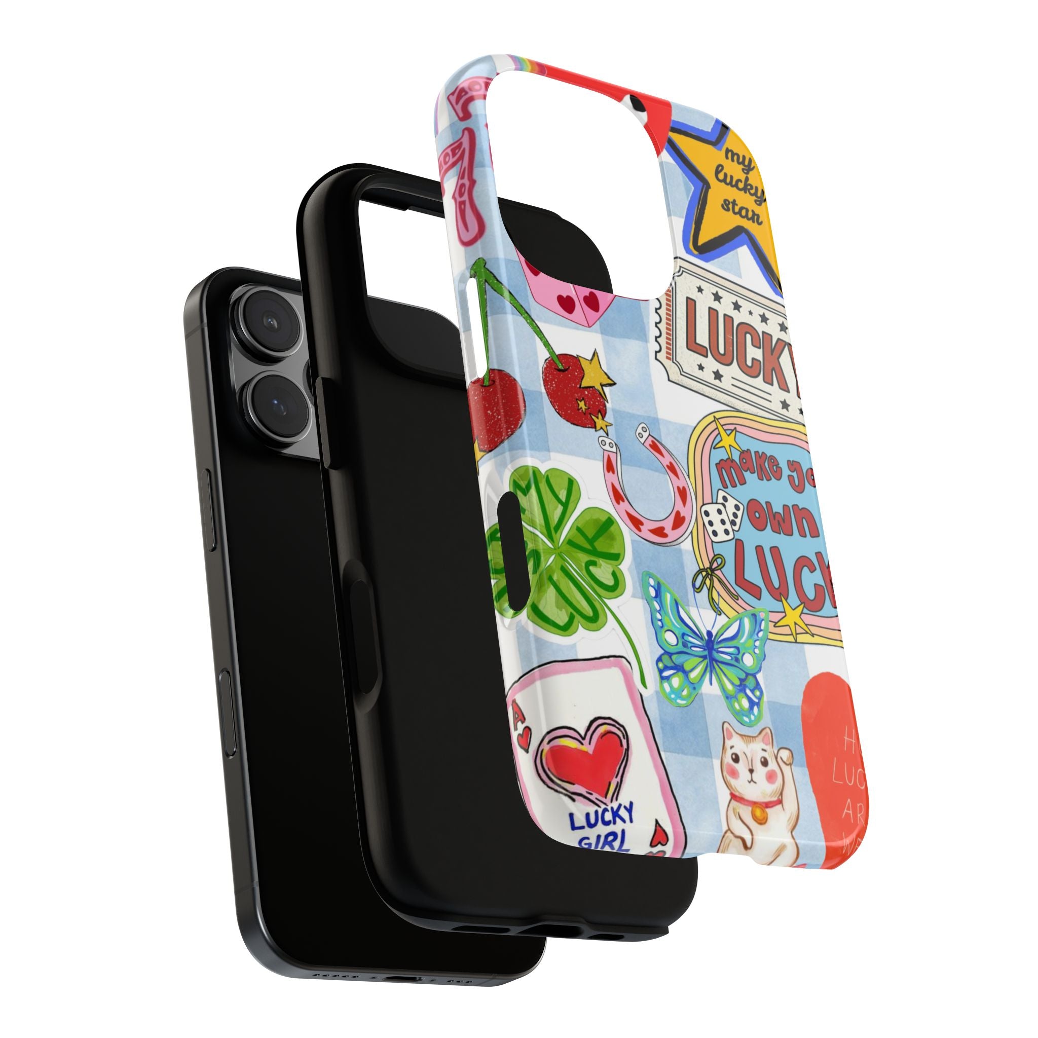 Lucky Charm Phone Case — Cute Kawaii Sticker Collage, ‘Make Your Own Luck’ Design