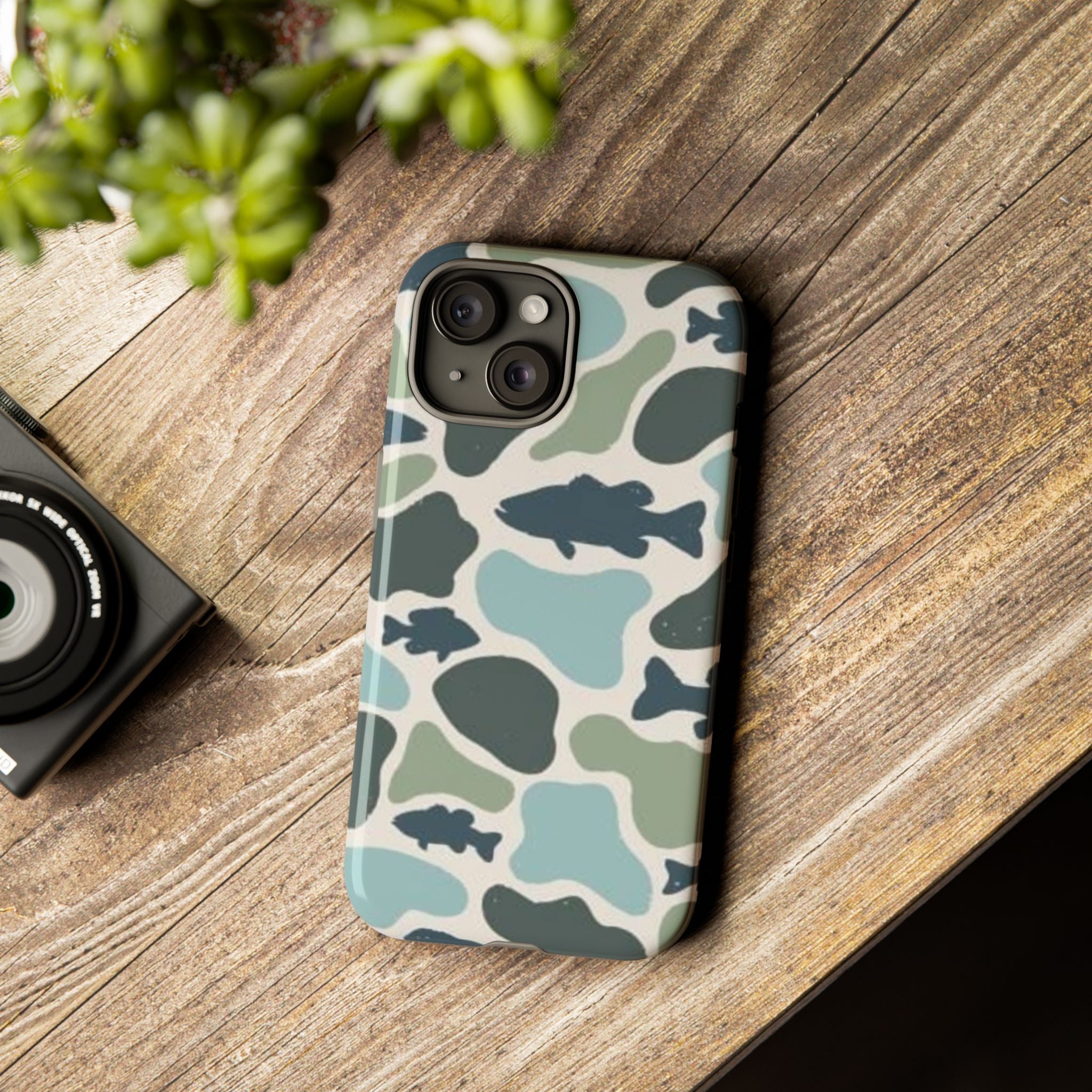 Camouflage Fish Tough Phone Case — Waterproof Blue-Green Camo iPhone Cover