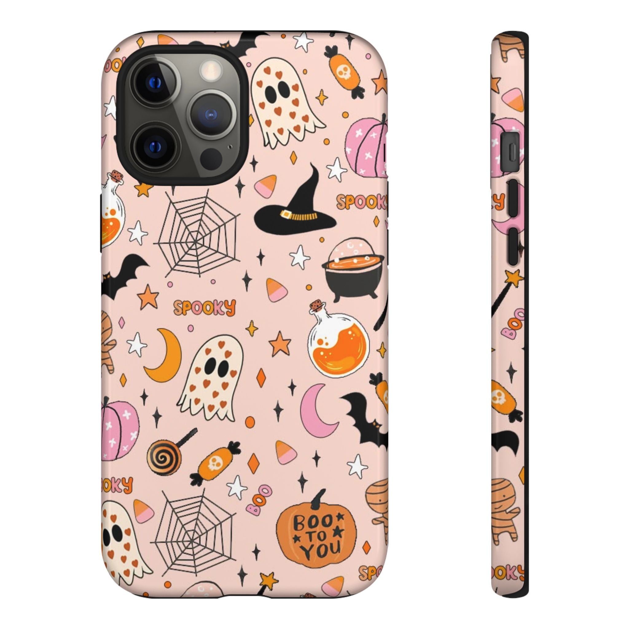 Spooky Halloween — Pink Ghosts, Witches, Candy & "Boo to You" Design
