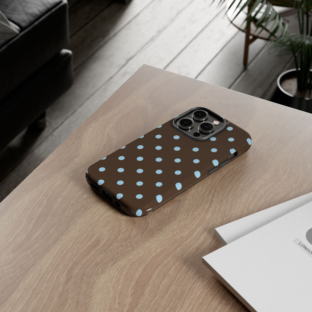 Brown Polka Dot Phone Case — Blue Dot Protective Tough Case