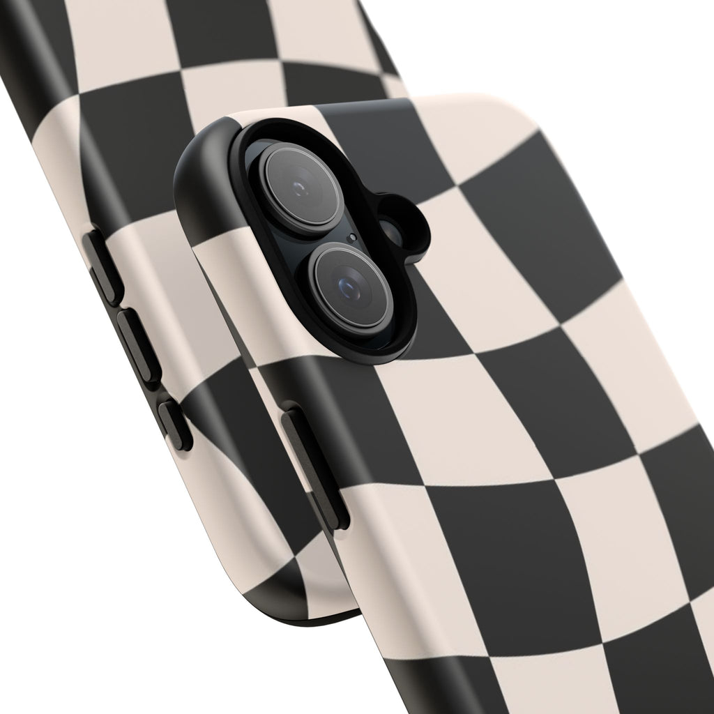 Black & White Wavy Checkered Phone Case — Black & Cream Retro Racing Pattern Tough Case