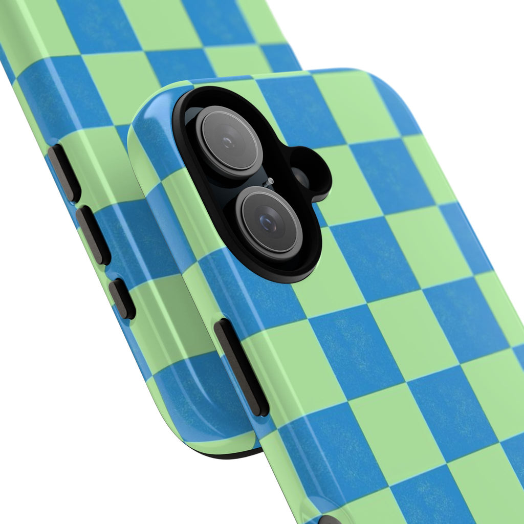 Cowgirl Blue Checkers — Retro Checkered Tough Phone Cover