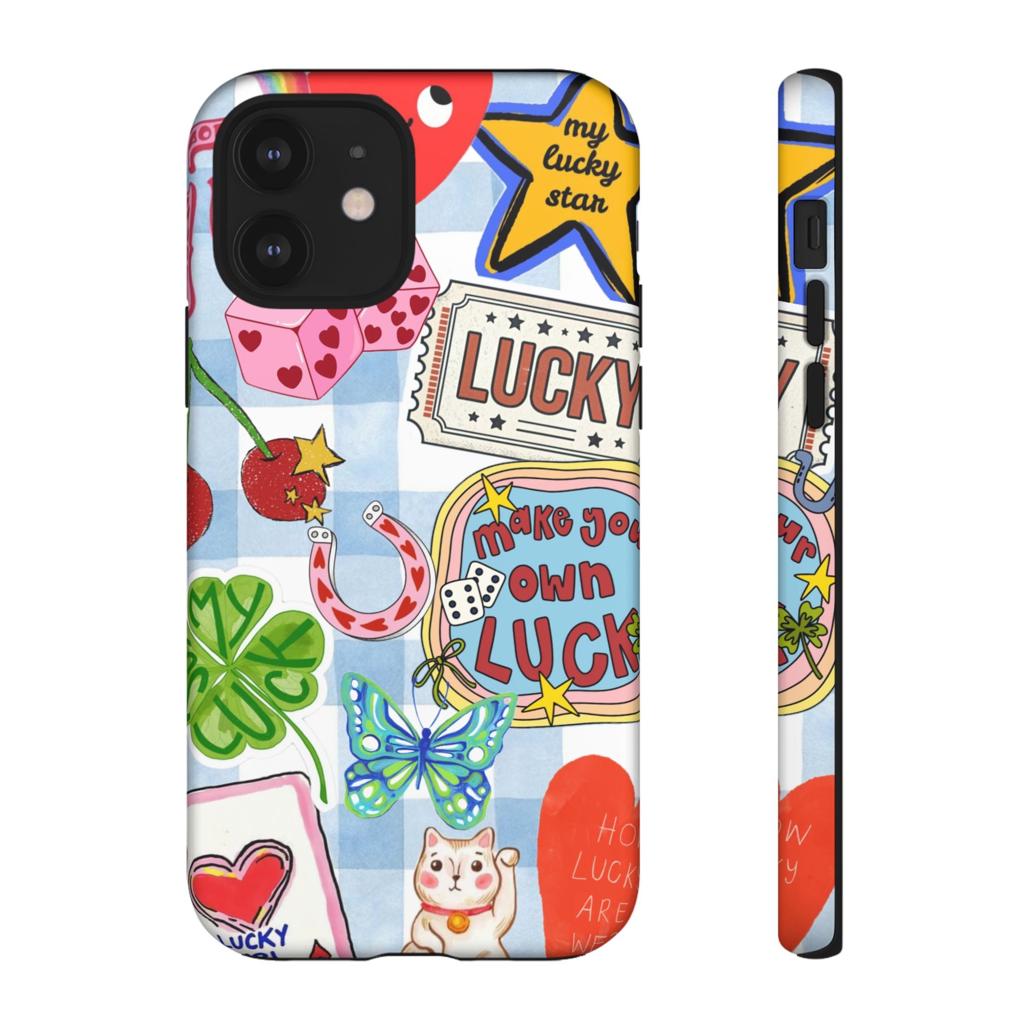 Lucky Charm Phone Case — Cute Kawaii Sticker Collage, ‘Make Your Own Luck’ Design
