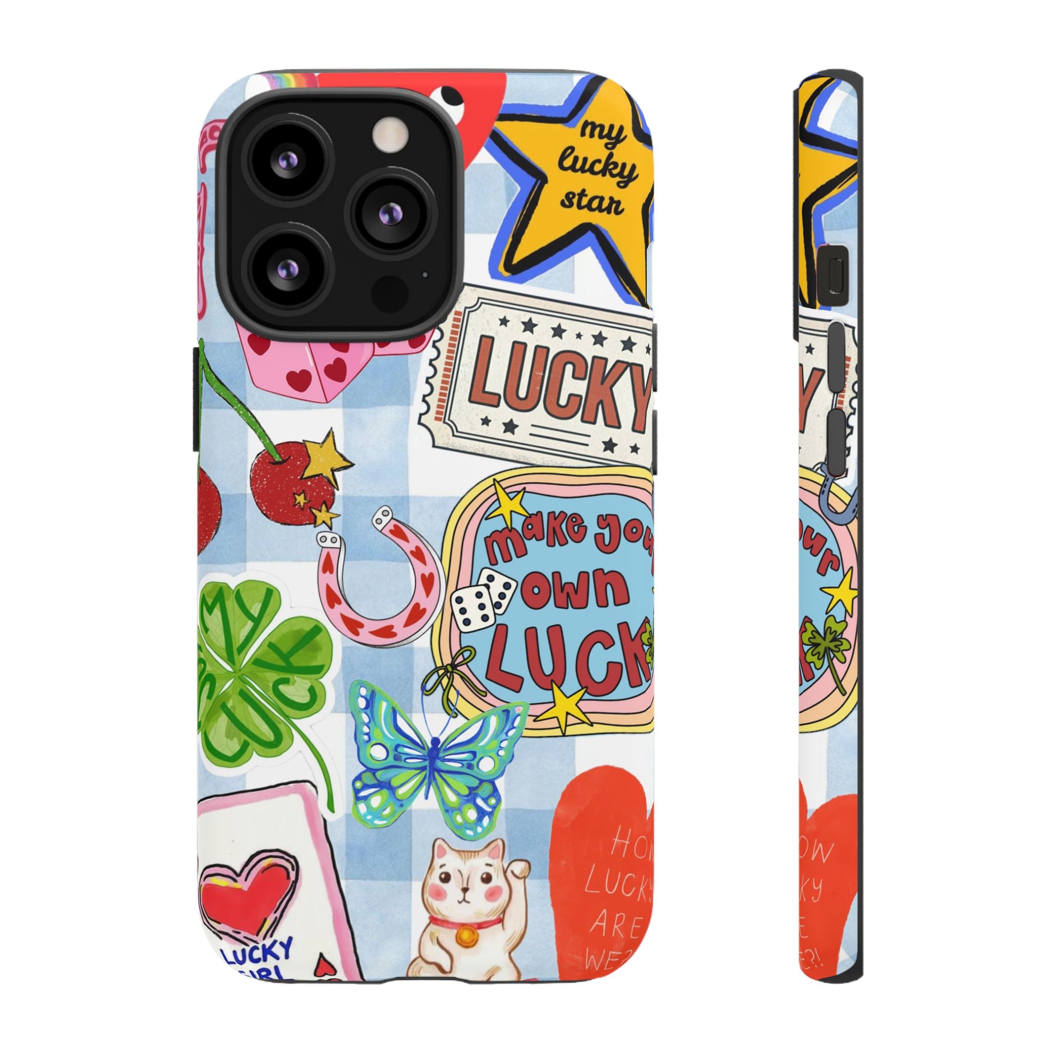 Lucky Charm Phone Case — Cute Kawaii Sticker Collage, ‘Make Your Own Luck’ Design