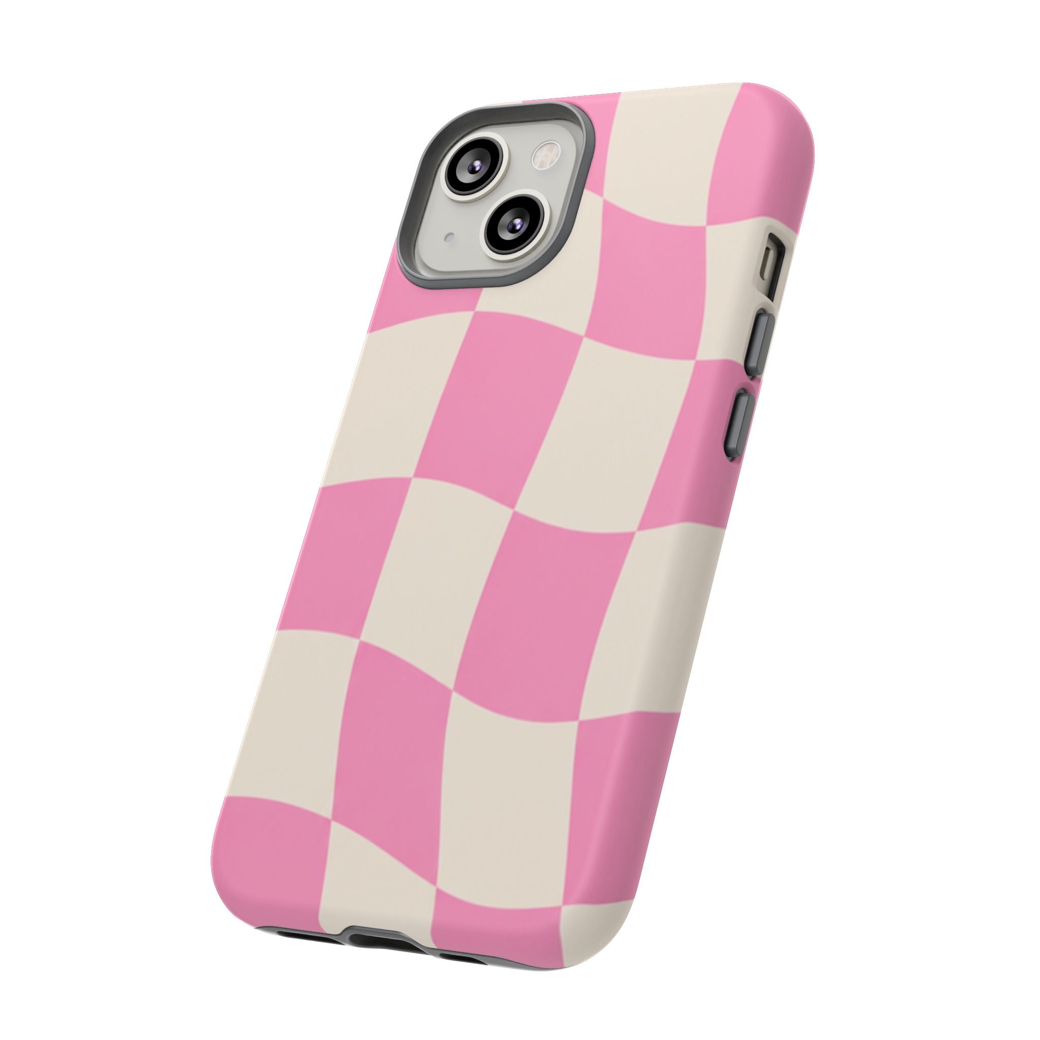 Pink Wavy Checkered Tough Phone Case — Retro Distorted Checkerboard Design