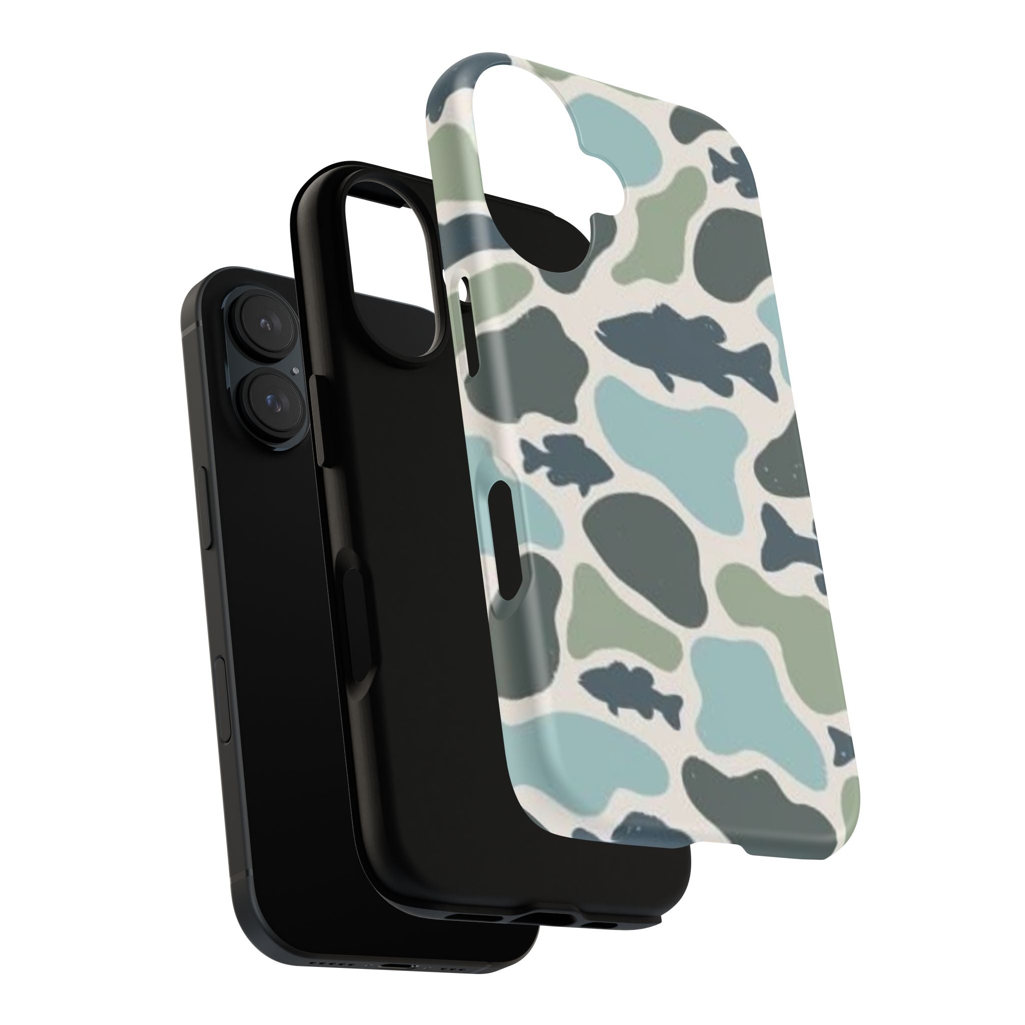Camouflage Fish Tough Phone Case — Waterproof Blue-Green Camo iPhone Cover