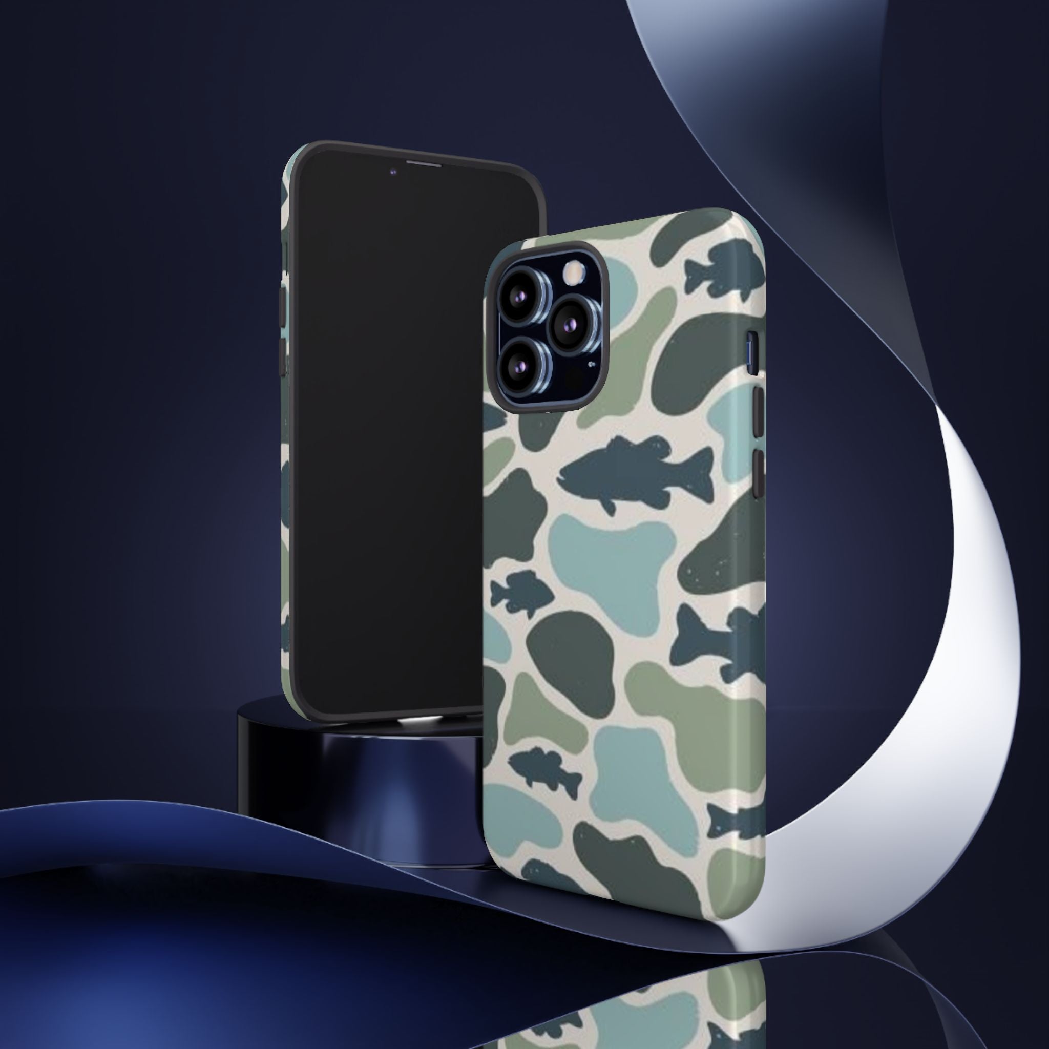 Camouflage Fish Tough Phone Case — Waterproof Blue-Green Camo iPhone Cover