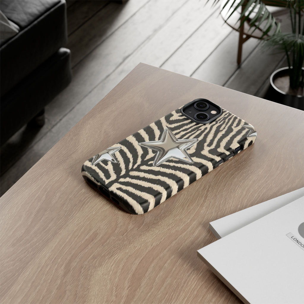 Zebra Print with Metallic Stars – Protective iPhone Cover