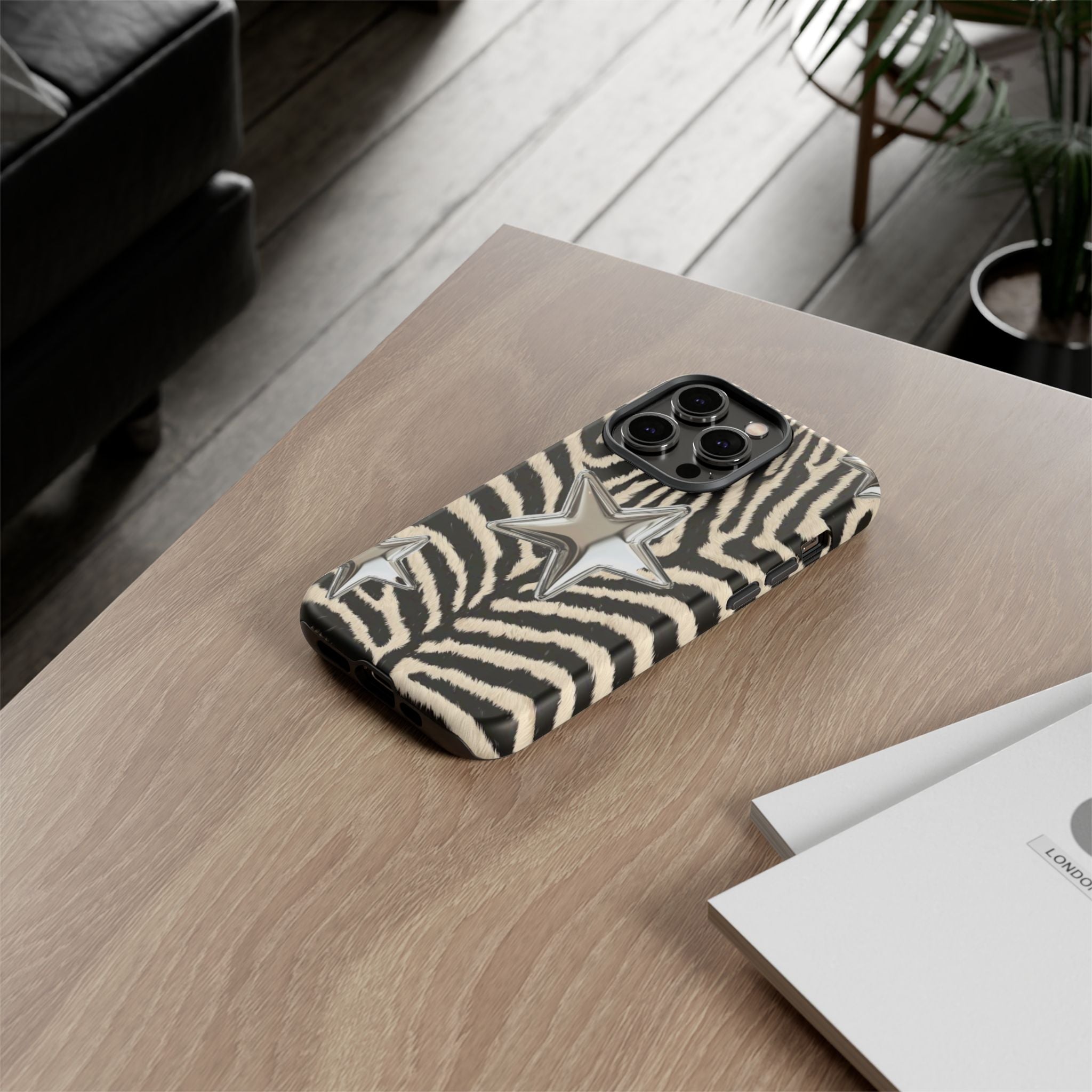 Zebra Print with Metallic Stars – Protective iPhone Cover