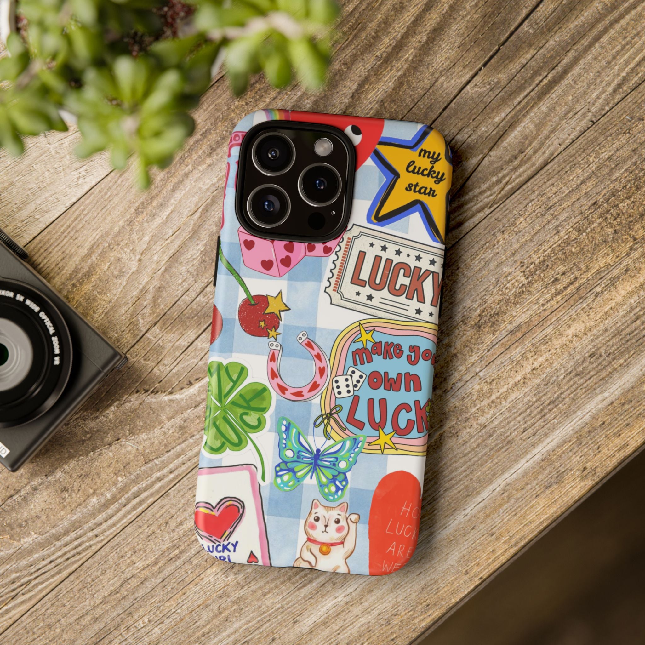 Lucky Charm Phone Case — Cute Kawaii Sticker Collage, ‘Make Your Own Luck’ Design