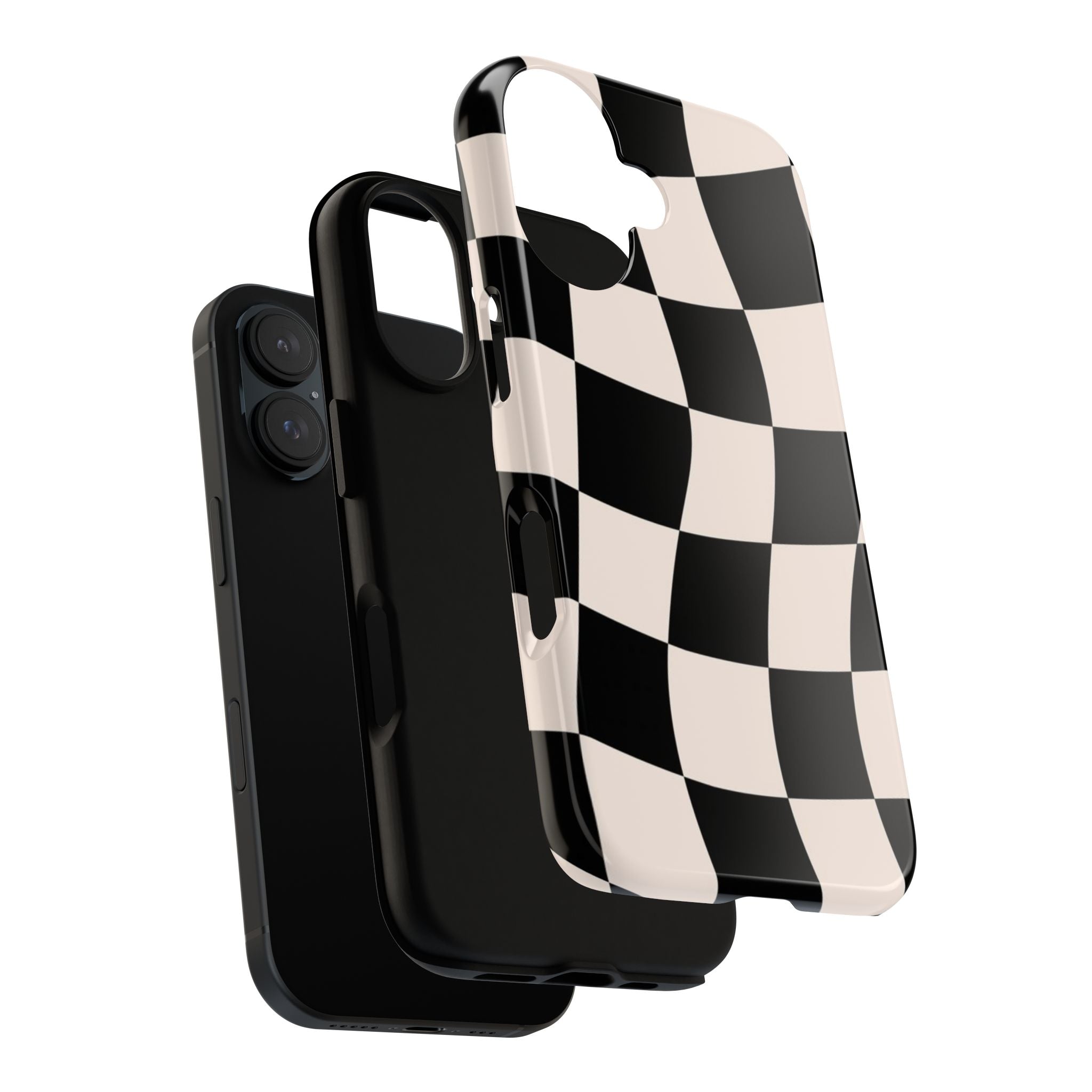 Black & White Wavy Checkered Phone Case — Black & Cream Retro Racing Pattern Tough Case