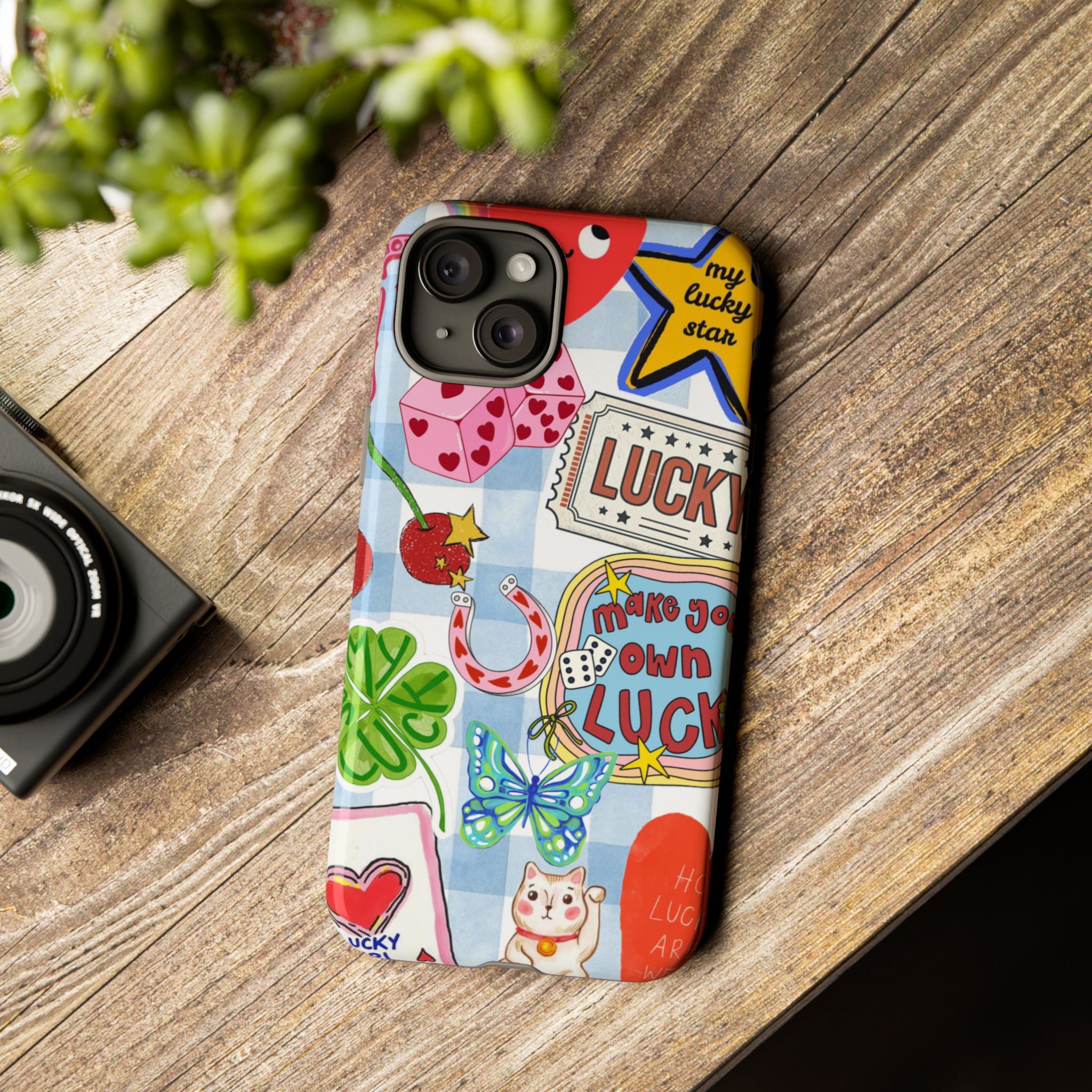 Lucky Charm Phone Case — Cute Kawaii Sticker Collage, ‘Make Your Own Luck’ Design