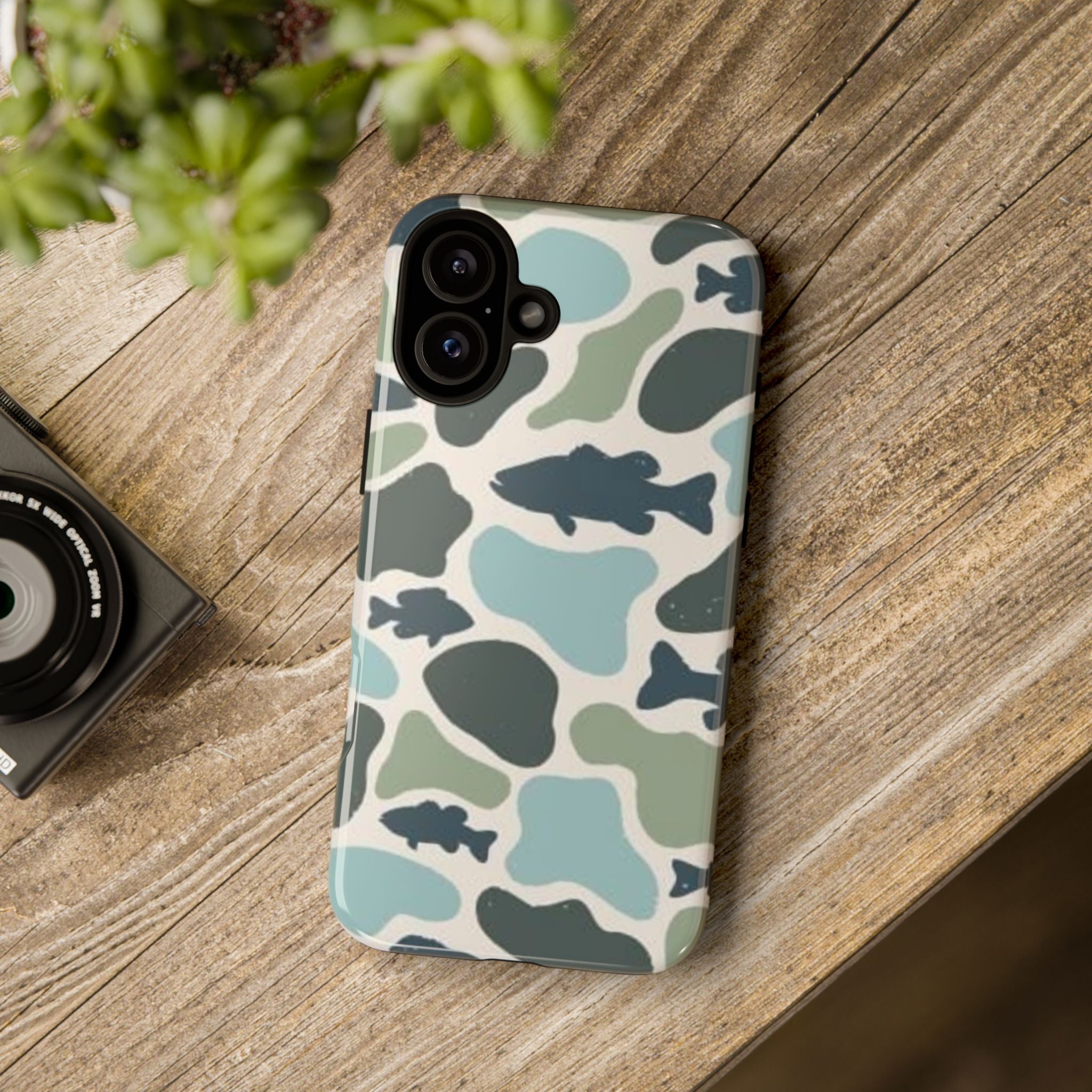 Camouflage Fish Tough Phone Case — Waterproof Blue-Green Camo iPhone Cover