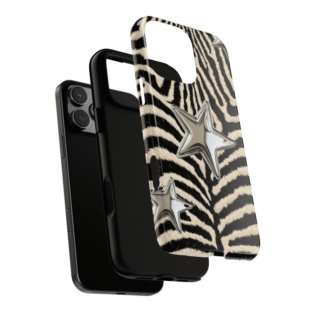 Zebra Print with Metallic Stars – Protective iPhone Cover