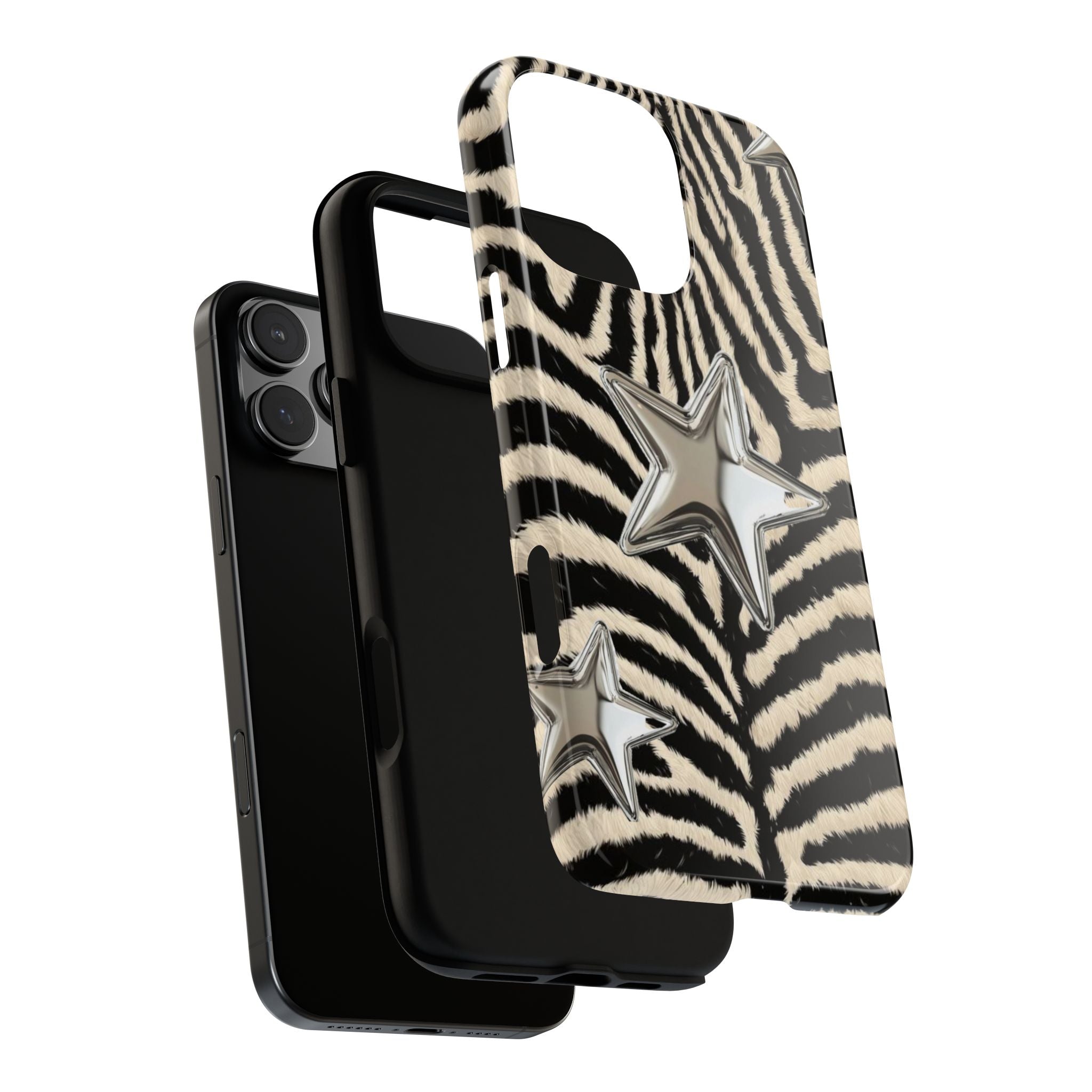 Zebra Print with Metallic Stars – Protective iPhone Cover