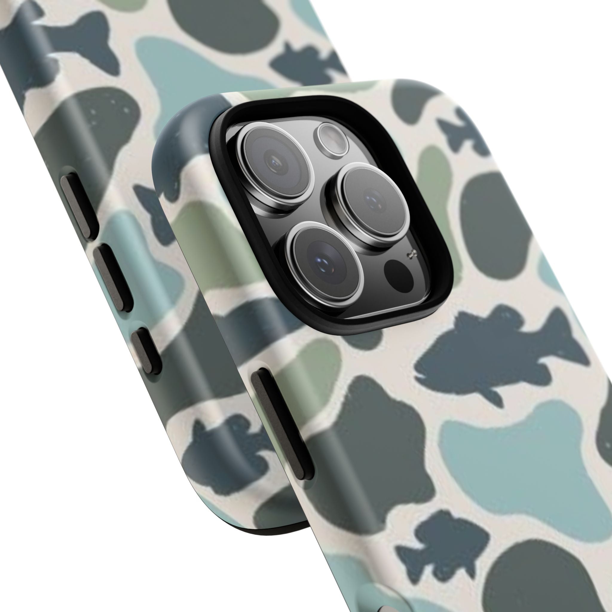 Camouflage Fish Tough Phone Case — Waterproof Blue-Green Camo iPhone Cover