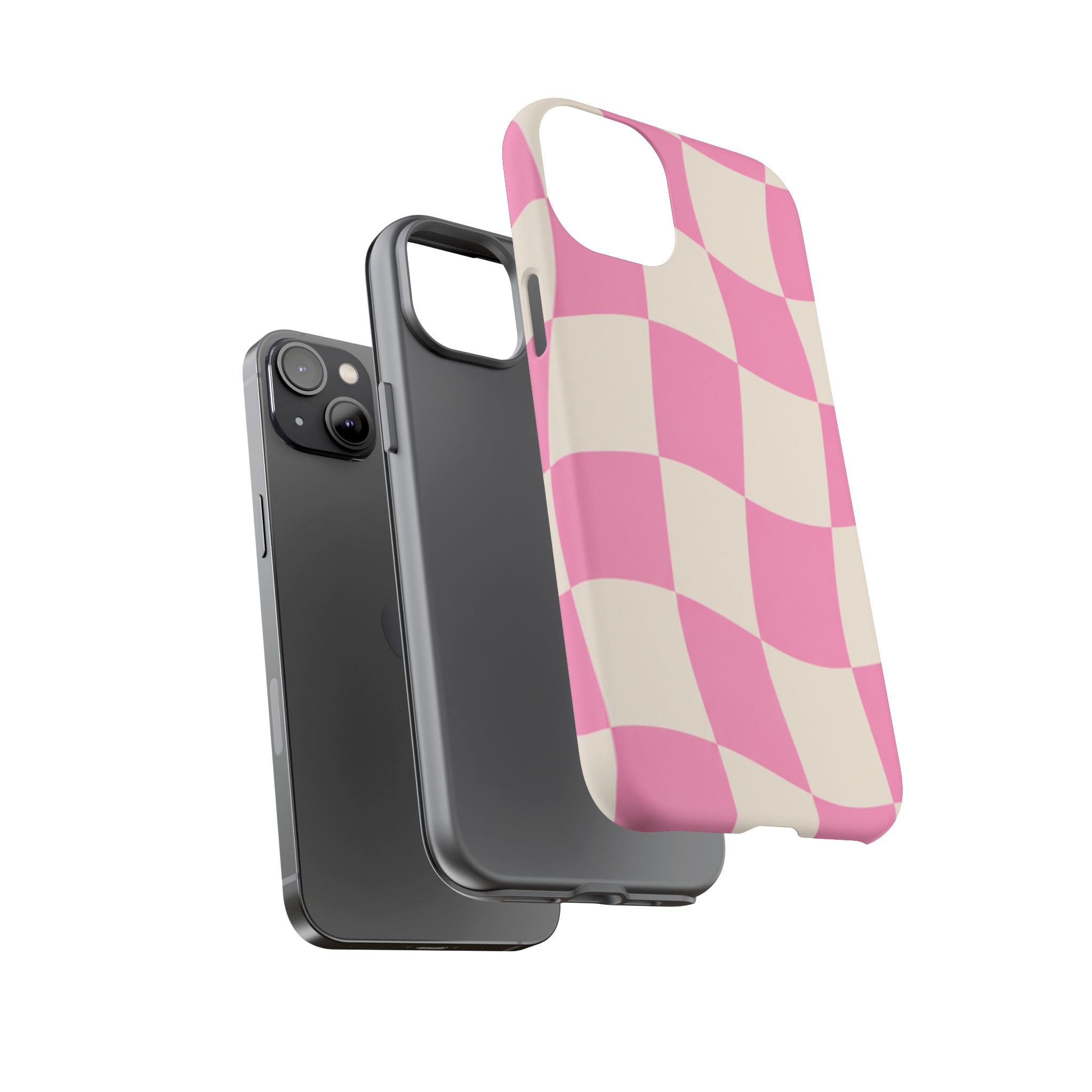 Pink Wavy Checkered Tough Phone Case — Retro Distorted Checkerboard Design
