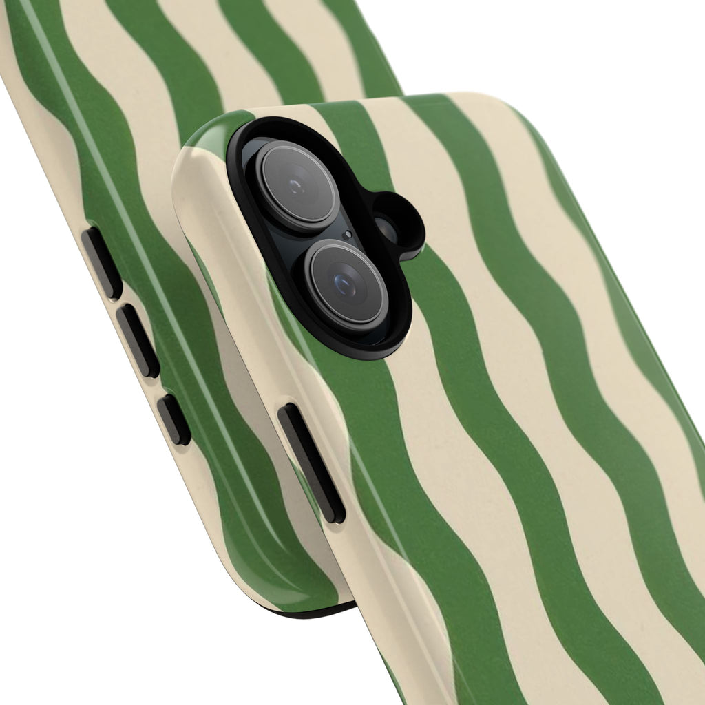 Wavy Green Stripe Phone Case — Retro Minimalist Tough Case