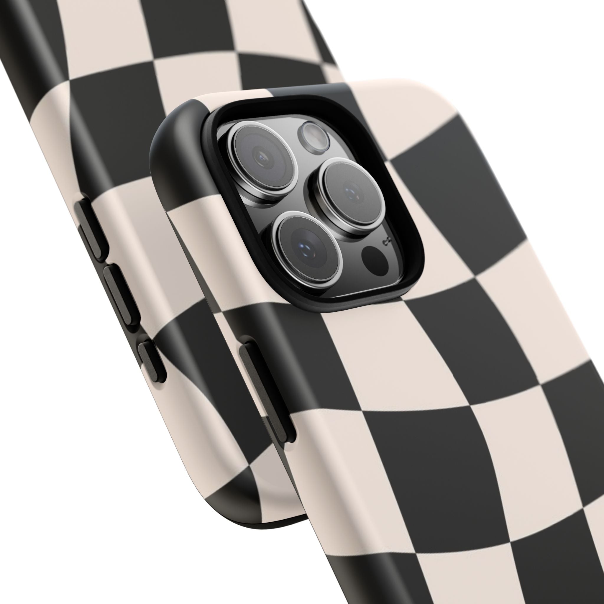 Black & White Wavy Checkered Phone Case — Black & Cream Retro Racing Pattern Tough Case