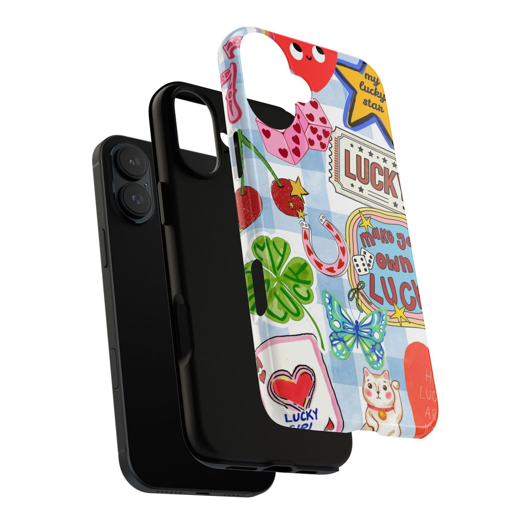 Lucky Charm Phone Case — Cute Kawaii Sticker Collage, ‘Make Your Own Luck’ Design
