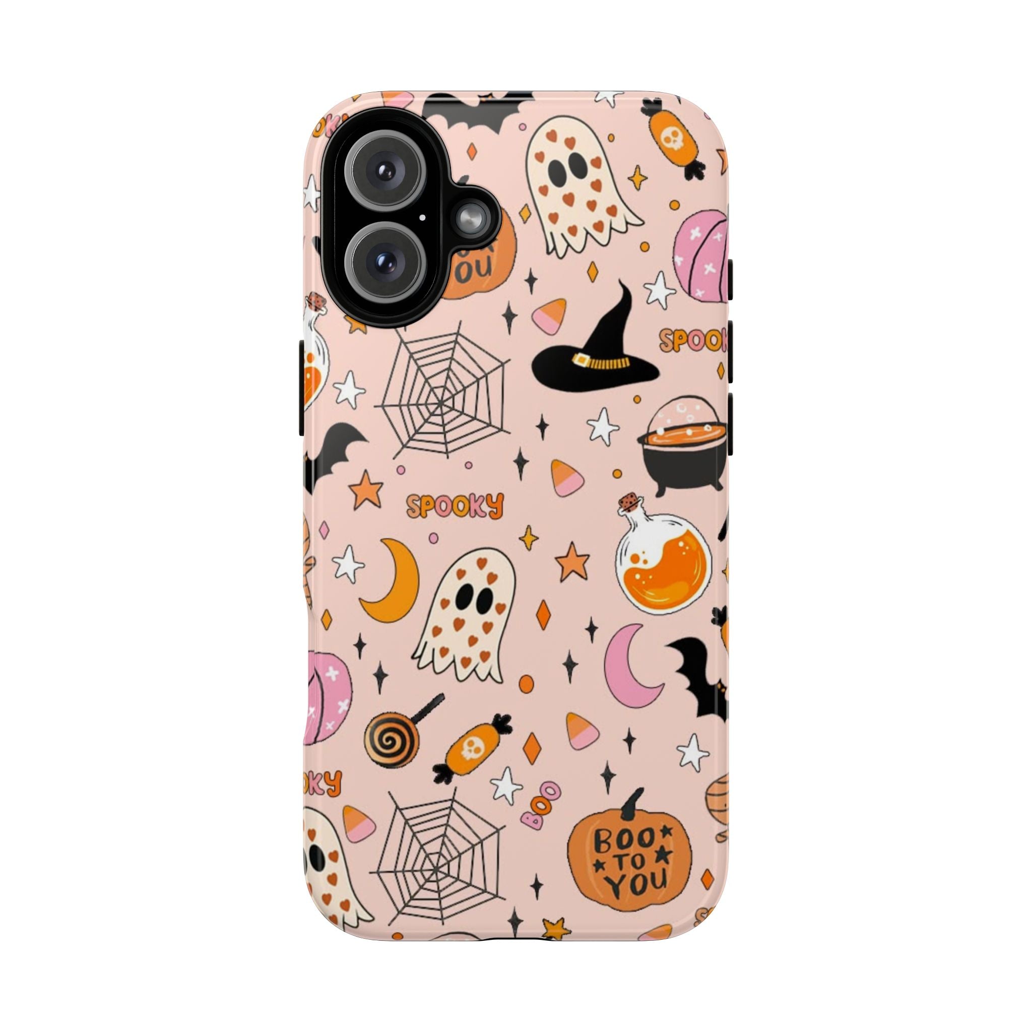 Spooky Halloween — Pink Ghosts, Witches, Candy & "Boo to You" Design