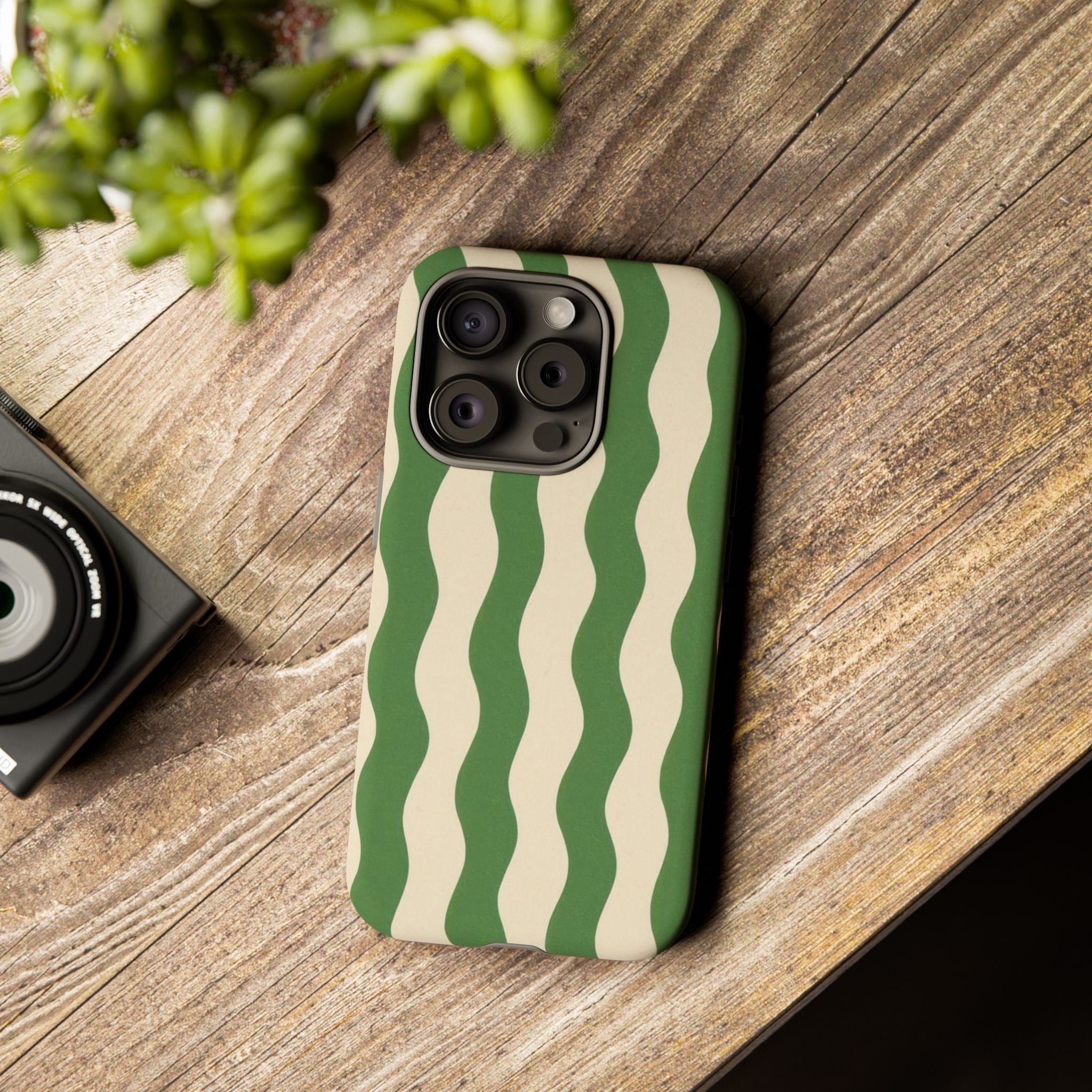 Wavy Green Stripe Phone Case — Retro Minimalist Tough Case