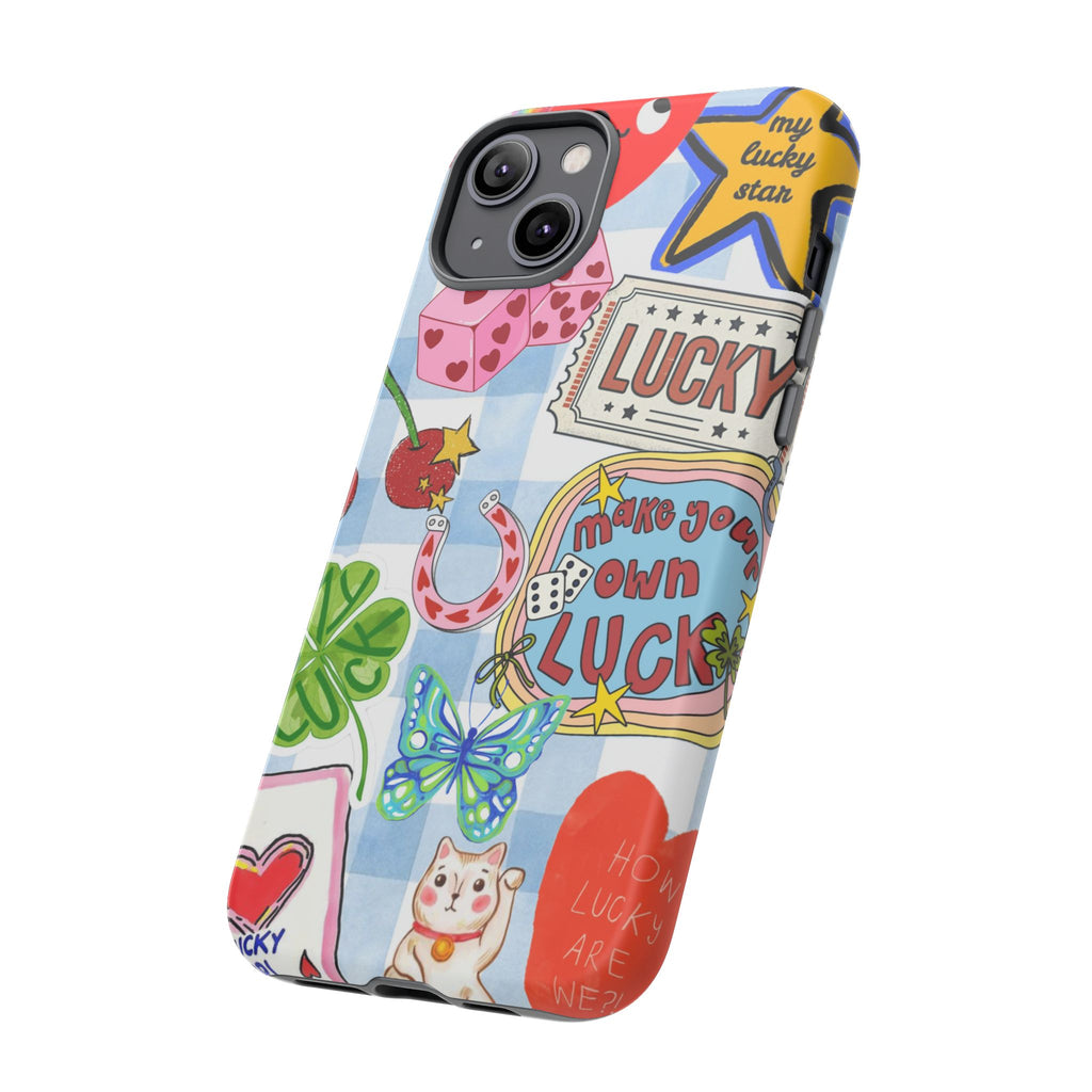 Lucky Charm Phone Case — Cute Kawaii Sticker Collage, ‘Make Your Own Luck’ Design