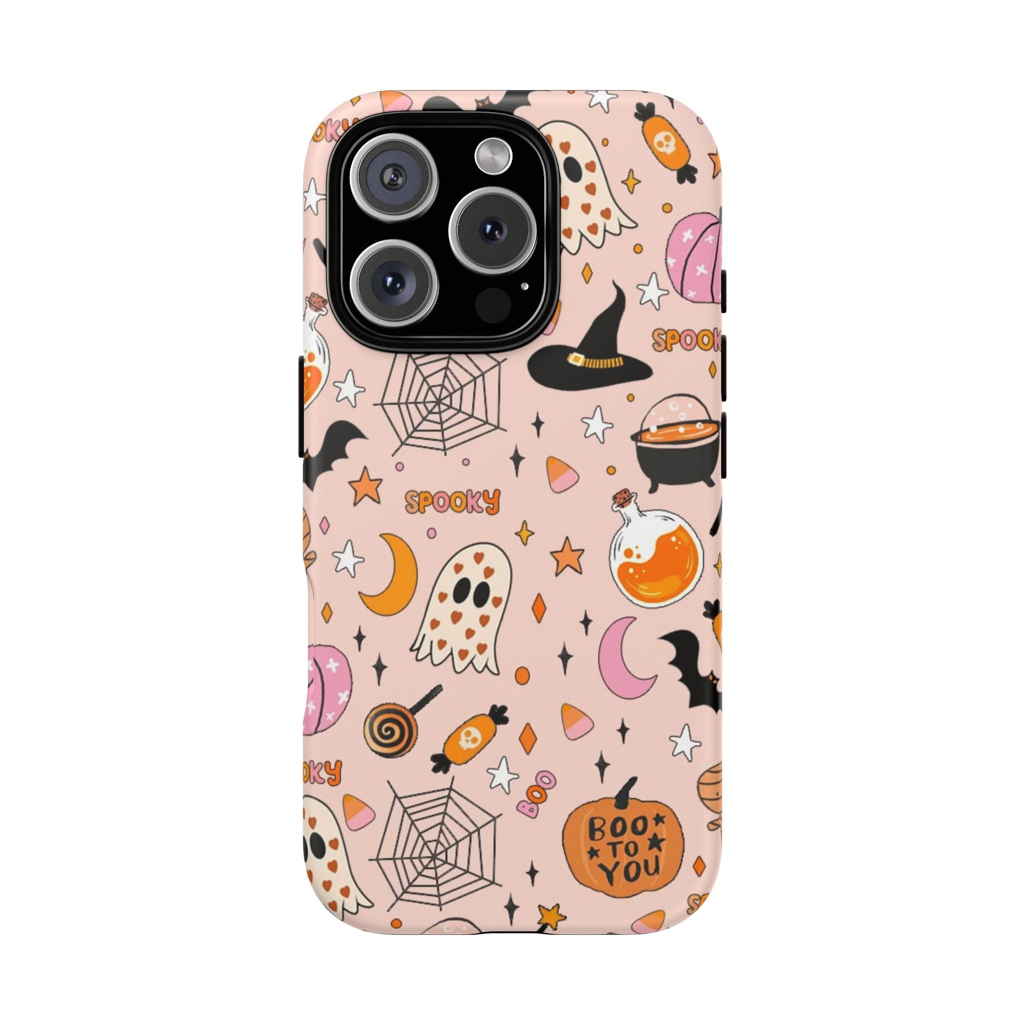 Spooky Halloween — Pink Ghosts, Witches, Candy & "Boo to You" Design