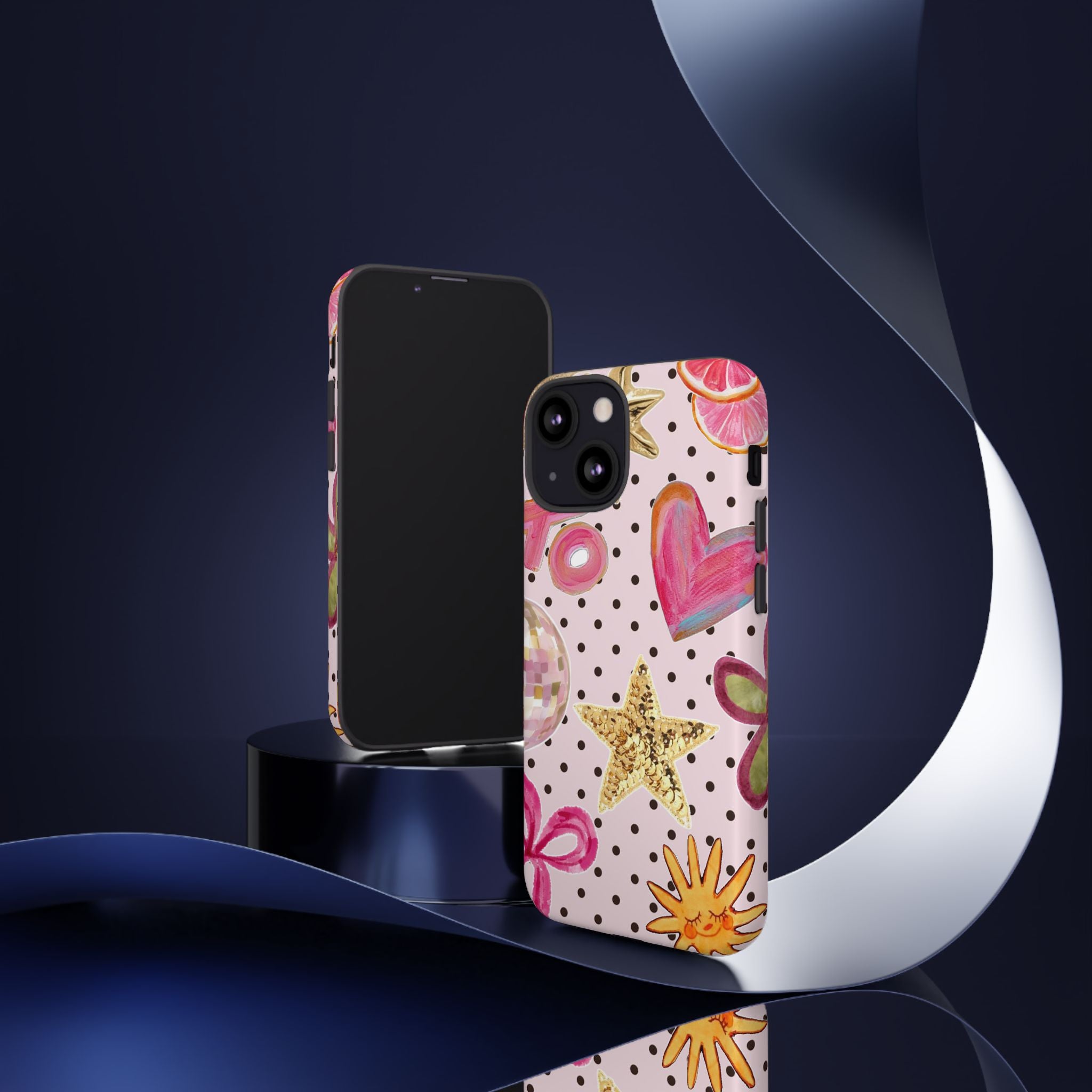 Pink Polka Dot Party — Pink Hearts, Stars & Disco Ball Design