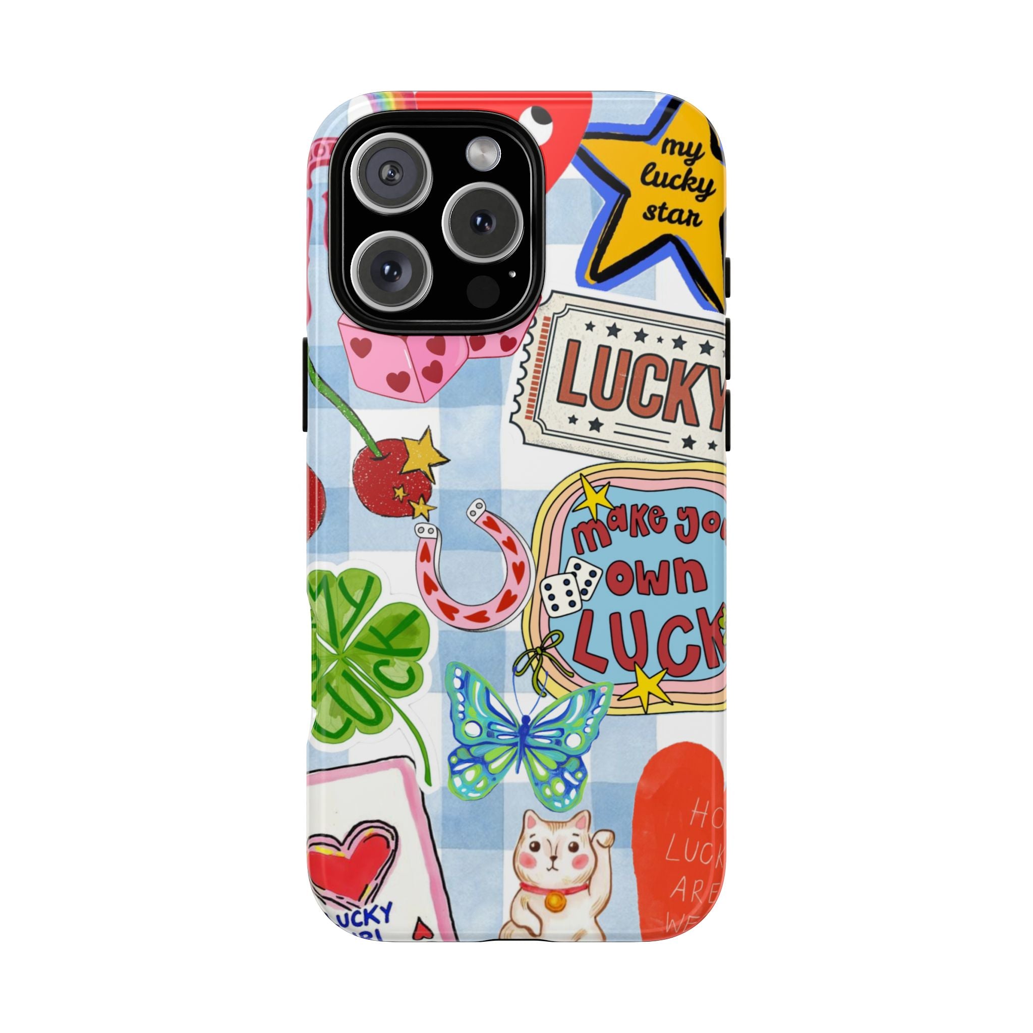 Lucky Charm Phone Case — Cute Kawaii Sticker Collage, ‘Make Your Own Luck’ Design