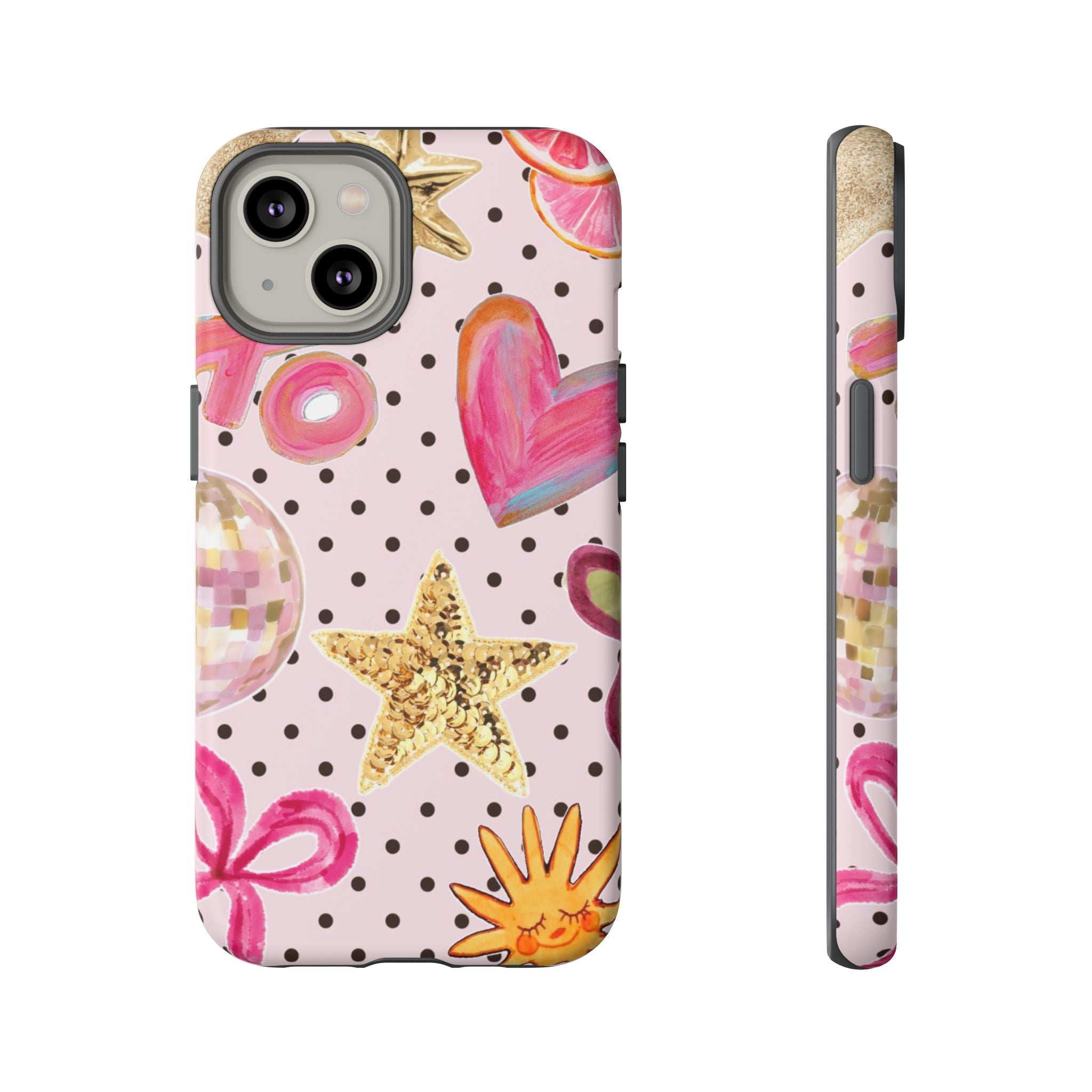 Pink Polka Dot Party — Pink Hearts, Stars & Disco Ball Design