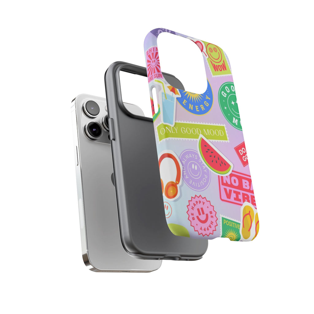 Good Vibes Only — Colorful Sticker Collage "No Bad Vibes" iPhone Case